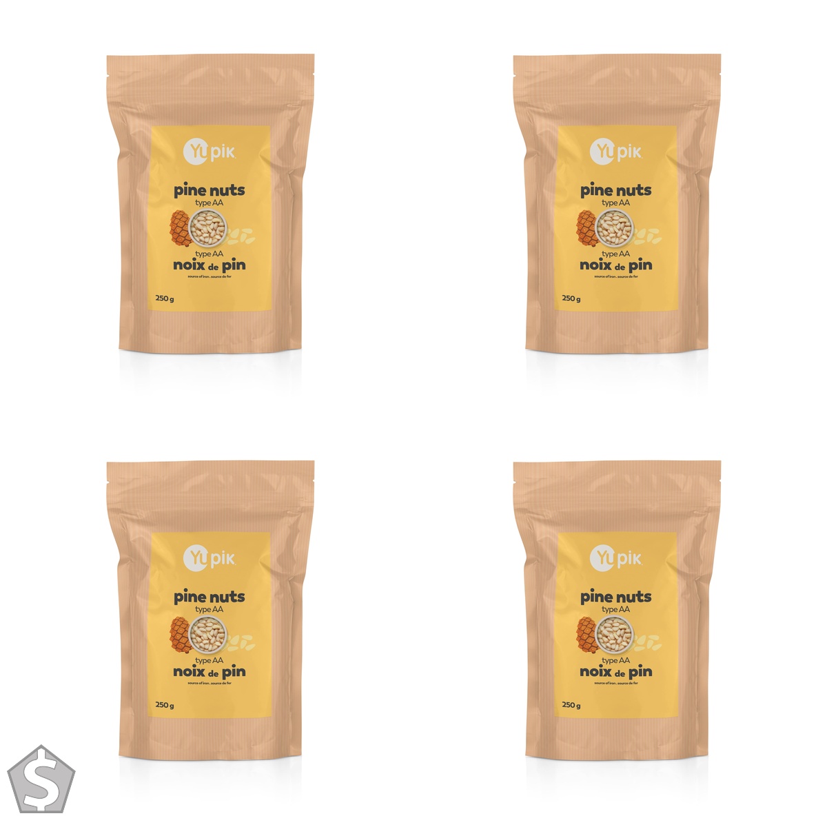 Yupik Pine Nuts, 250 g, Raw, Gluten-Free, Kosher, Raw Nuts, Smooth & Creamy Pine Kernels, Shelled, Unsalted, Unroasted, Oil-Free, Source (Pack of 4)