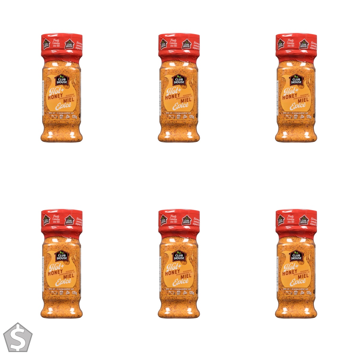 Club House Hot+ Honey Seasoning, Gluten-Free, Halal, Kosher, Combo of Heat and Sweet, Perfect for Grilled Meat, Salmon, Meatballs, Dips (Pack of 6)