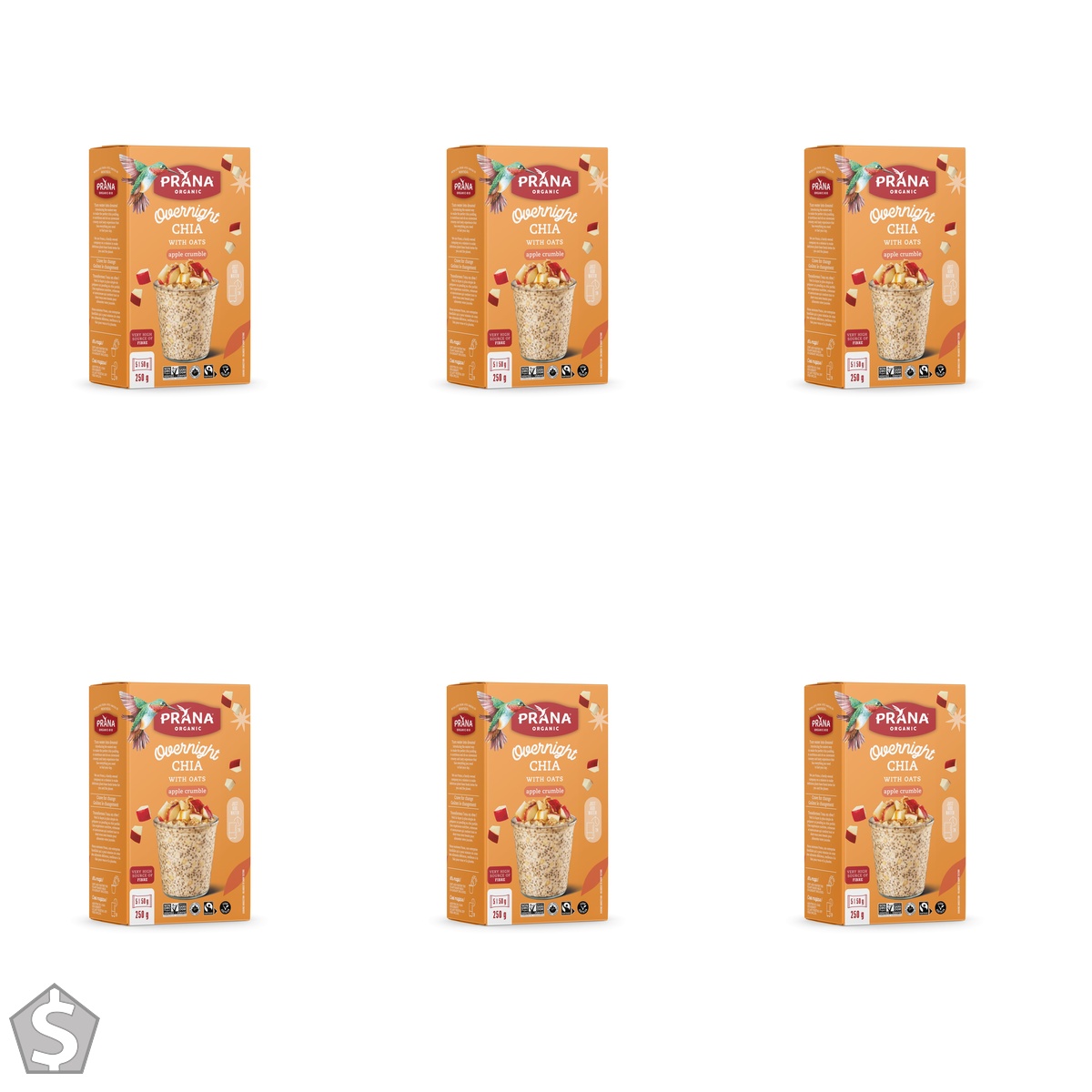 Prana Organic Overnight Chia with Oats - Apple Crumble| Healthy Breakfast, Rich in Fibre | Non-GMO, Vegan, Kosher | 250g (Pack of 6)