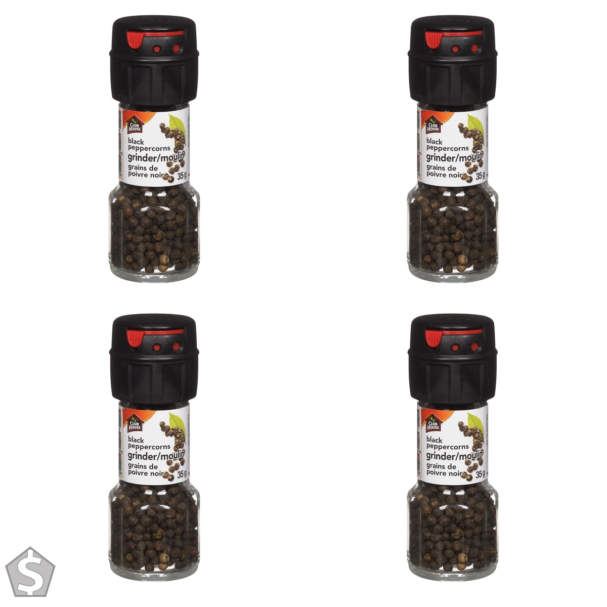 Club House Black Peppercorns Grinder, 35 g - Made for Chefs 5.83 g (Pack of 4)