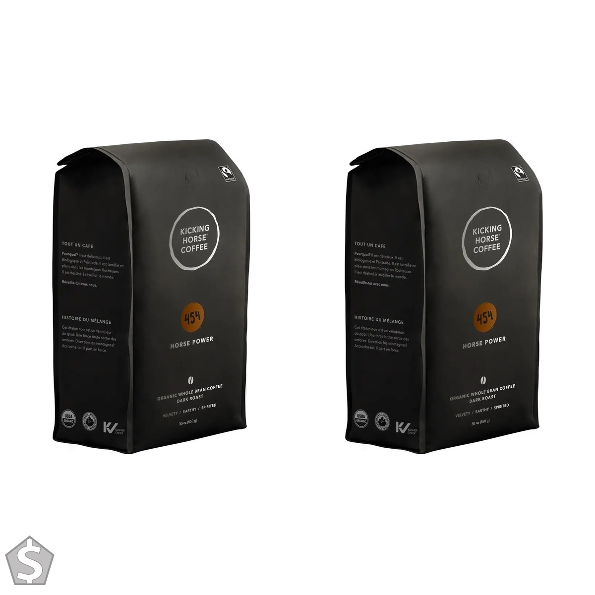 Kicking Horse Coffee 454 Horse Power, Dark Roast, Whole Bean 100% Arabica Coffee | Dark Roast | All Organic & Fairtrade | 850 g (Pack of 2)
