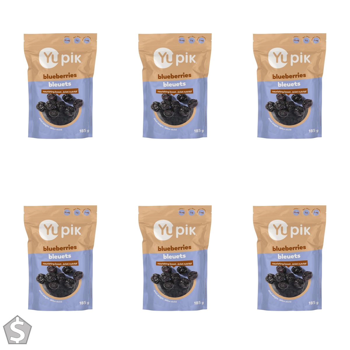 Yupik Dried Blueberries, 185 g, Gluten-Free, Kosher, Whole Berries, No Sulphites, Dried Fruits, Healthy Snacks, Source of Vitamin C 185 g (Pack of 6)