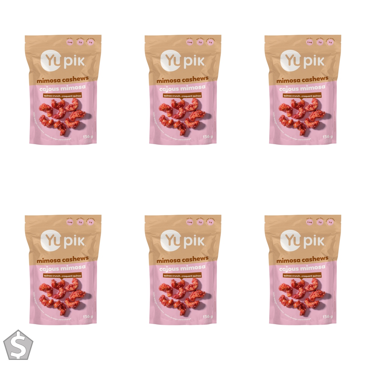 Yupik Orange Cranberry Mimosa Cashews, 136 g, Kosher, Made with Natural Ingredients, Brunch Flavor, Cocktail-Inspired Snack, Sweet Glazed (Pack of 6)