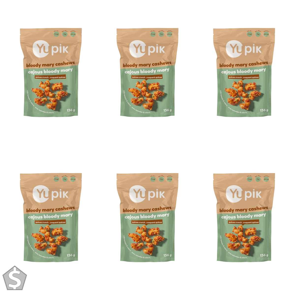Yupik Bloody Mary Cashews, 136 g, Kosher, Crunchy Snack, Made with Natural Ingredients & Flavors, Cocktail Flavored Cashews, Caesar Drink (Pack of 6)