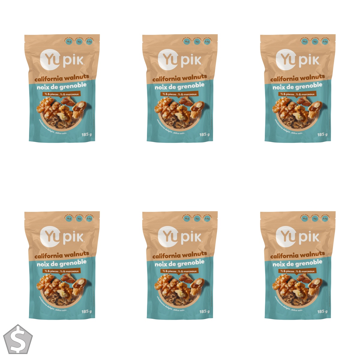 Yupik Walnuts, Halves and Pieces, 185 g, Gluten-Free, Kosher, Raw Nuts, Unsalted, Unroasted, No Shell, Healthy Snacks, Source of Omegas (Pack of 6)