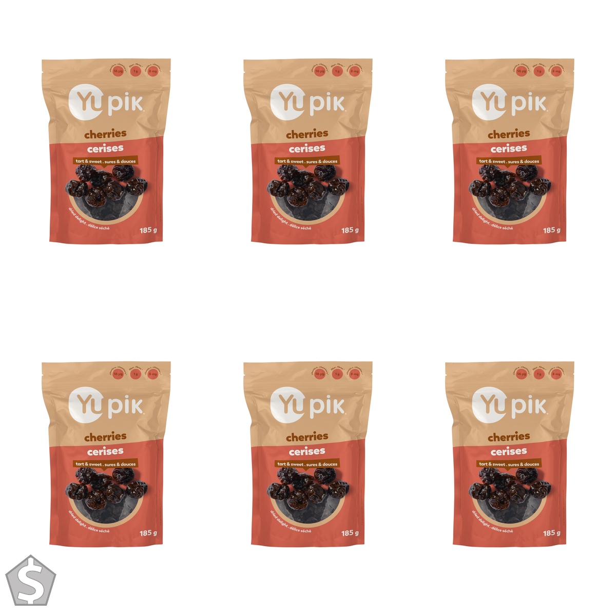 Yupik Dried Cherries, 185 g, Gluten-Free, Kosher, Dried Fruits, Tart & Sweet Whole Cherries, Pitted, Healthy Snacks, Source of Vitamin A (Pack of 6)