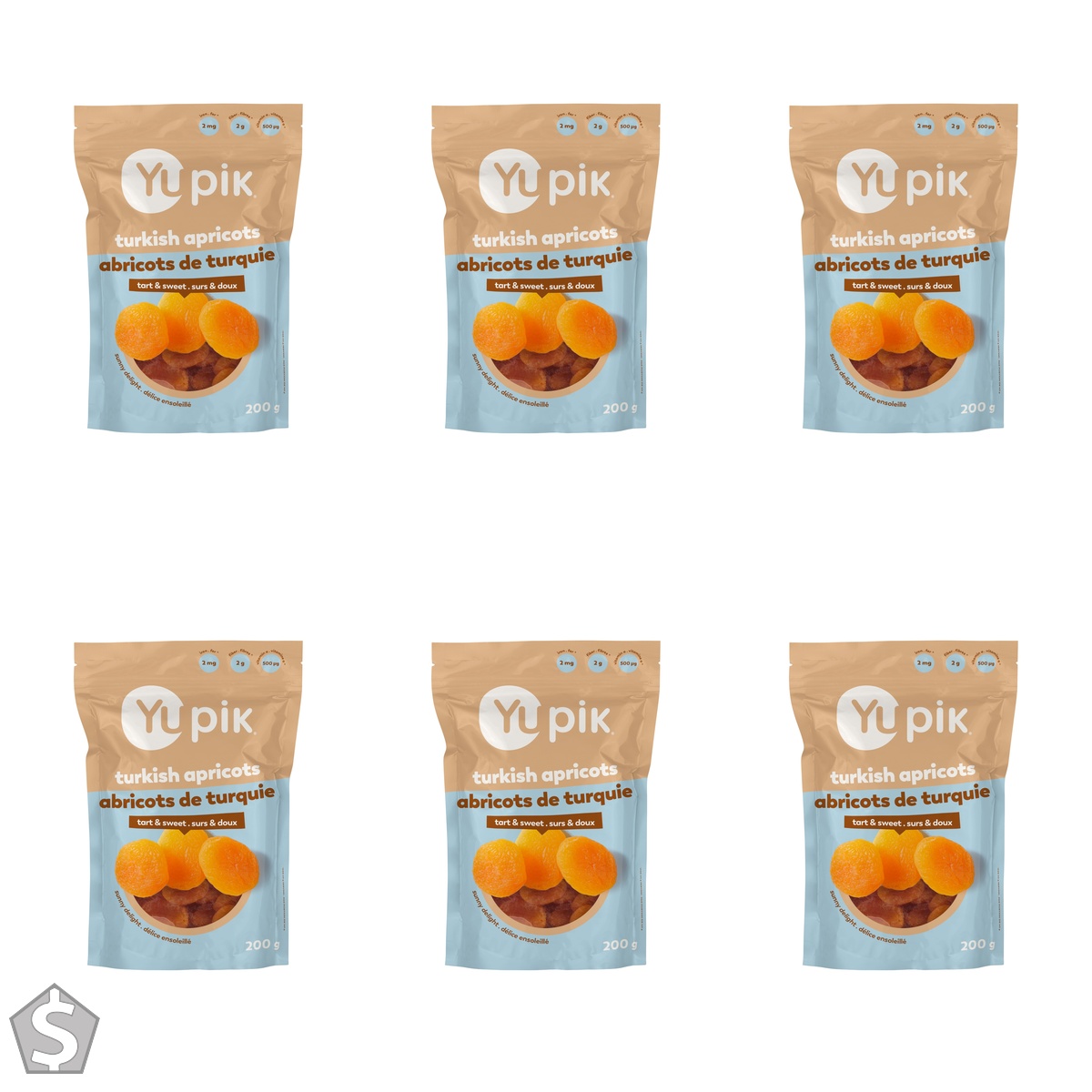 Yupik Turkish Apricots, 200 g, Kosher, Tart & Sweet Dried Fruits, No Pits, No Sugar Added, Naturally Sweet Snacks, Healthy Snacks 200 g (Pack of 6)