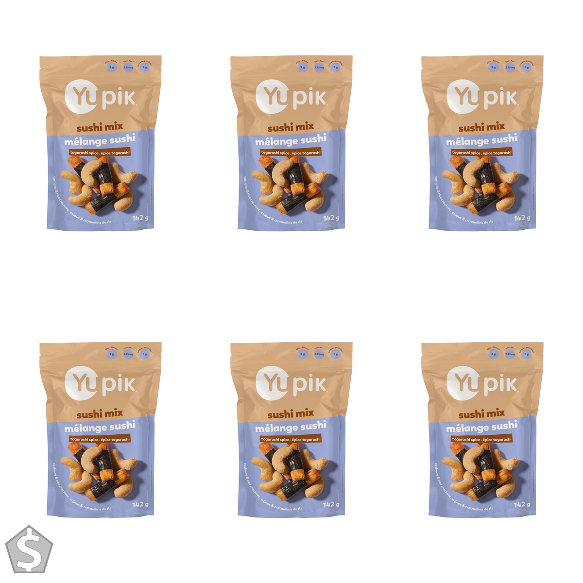 Yupik Sushi Mix with Cashews, 142 g, Crunchy Savory Snack, Rice Crackers, Dried Seaweed, Sushi Flavored Nuts, Shichimi Togarashi Spices (Pack of 6)