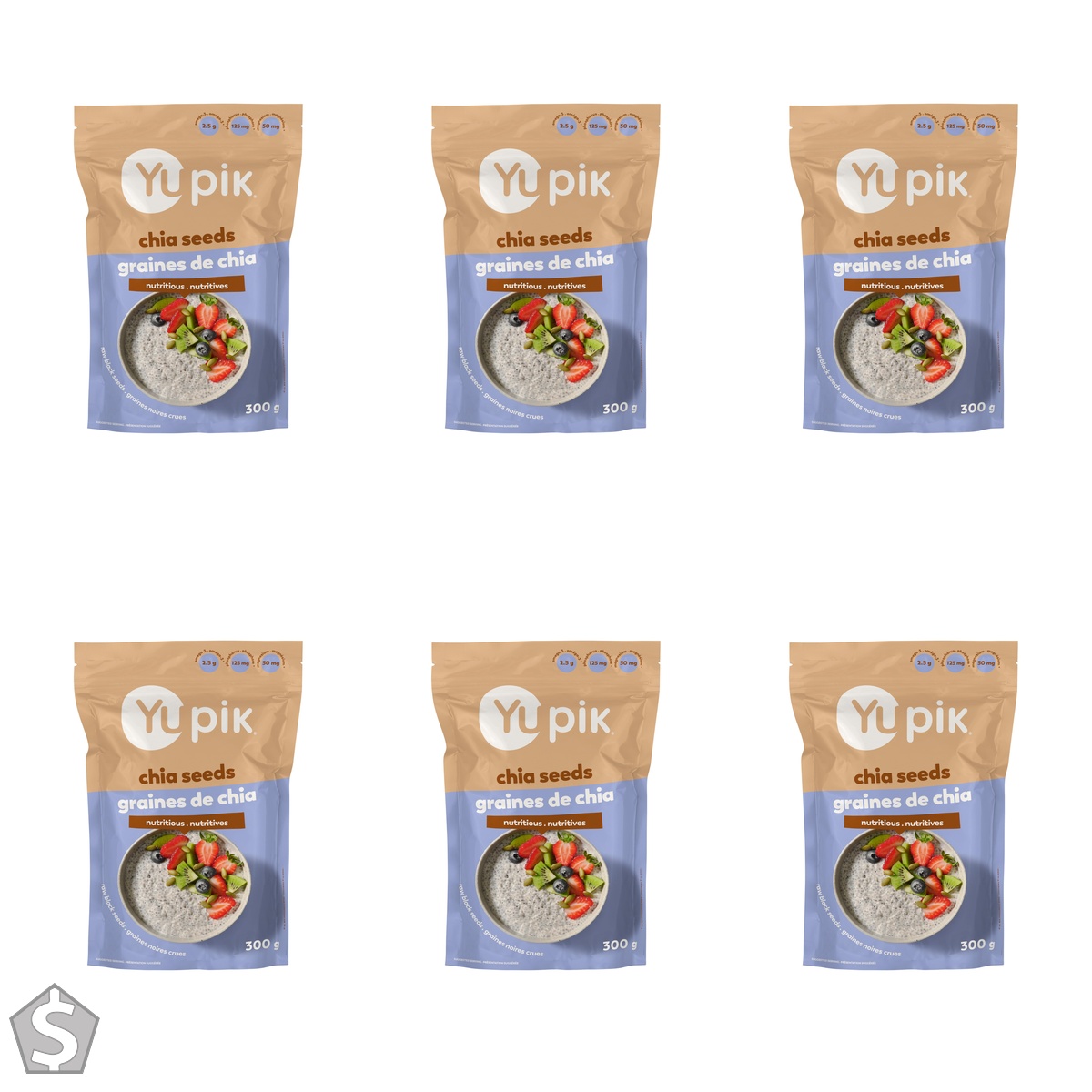 Yupik Raw Black Chia Seeds, 300 g, Gluten-Free, Kosher, Natural Plant-Based Seeds, Superfood, Source of Omega-3 and Magnesium, Rich in (Pack of 6)