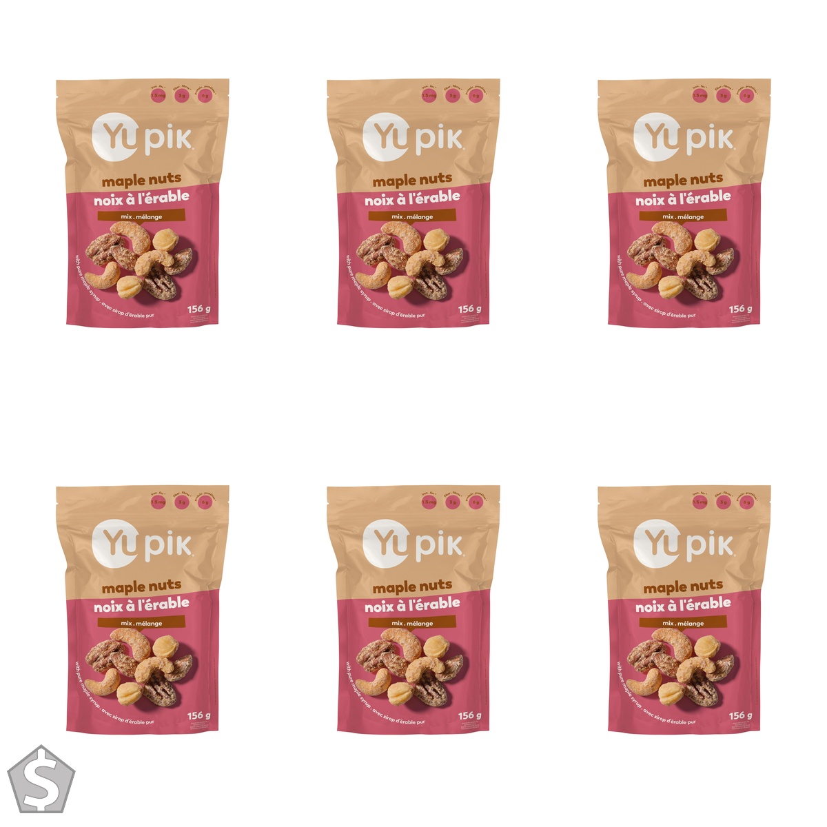 Yupik Mixed Maple Nuts, 156 g, Gluten-Free Snack, Kosher, Non-GMO, Maple Glazed Nuts, With Pure Maple Syrup, Dry Roasted Almonds (Pack of 6)