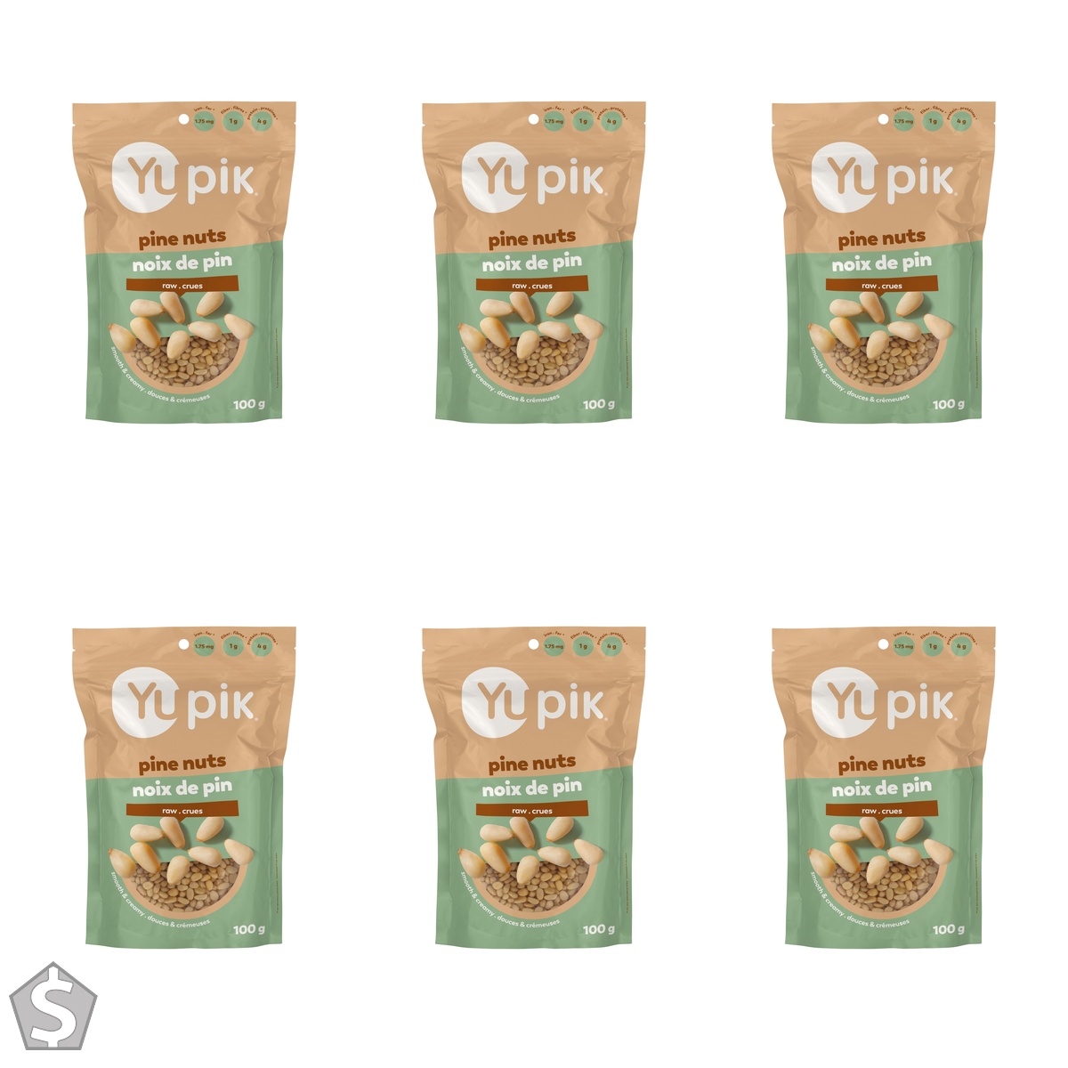 Yupik Pine Nuts, 100 g, Gluten-Free, Kosher, Smooth & Creamy Pine Kernels, Raw Nuts, Shelled, Unsalted, Unroasted, Oil-Free, Source of (Pack of 6)