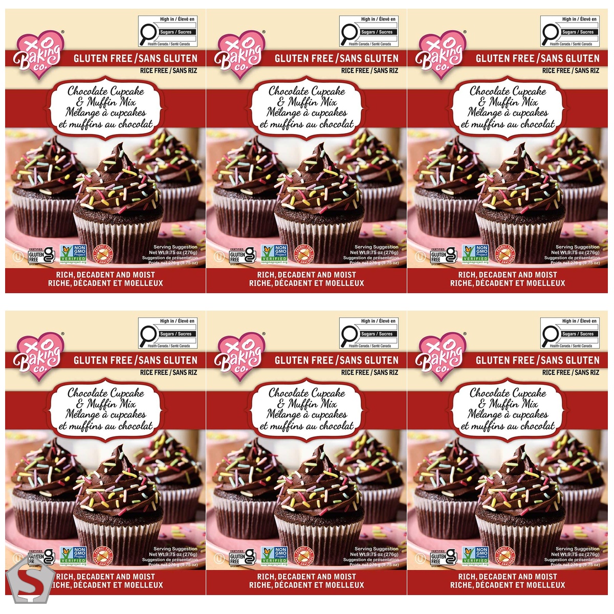 XO Baking Co. Gluten Free Chocolate Cupcake & Muffin Mix; Non-GMO; Kosher; Rice Free; Peanut Free; No Preservatives, Artificial Flavours (Pack of 6)
