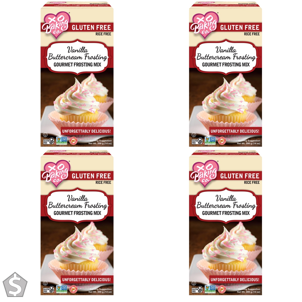 XO Baking Co. Gluten Free Vanilla Buttercream Gourmet Frosting Mix; Non-GMO; Kosher; Rice Free; Peanut Free; Soy Free; Dairy Free; No (Pack of 4)