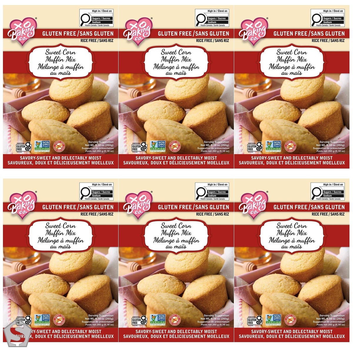 XO Baking Co. Gluten Free Sweet Corn Muffin Mix; Non-GMO; Kosher; Rice Free; Peanut Free; No Preservatives, Artificial Flavours or (Pack of 6)
