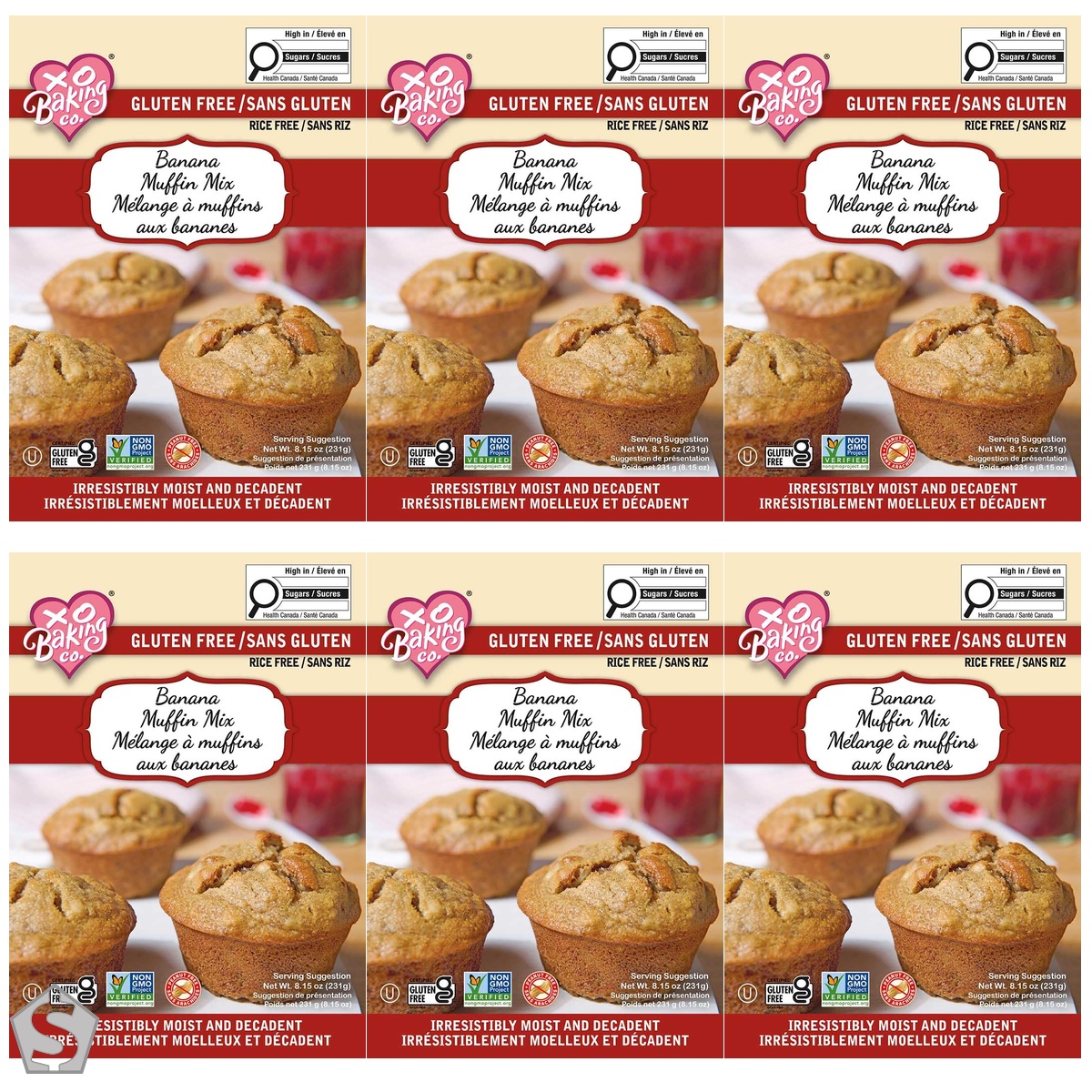 XO Baking Co. Gluten Free Banana Muffin Mix; Non-GMO; Kosher; Rice Free; Peanut Free; No Preservatives, Artificial Flavors or Colors (Pack of 6)