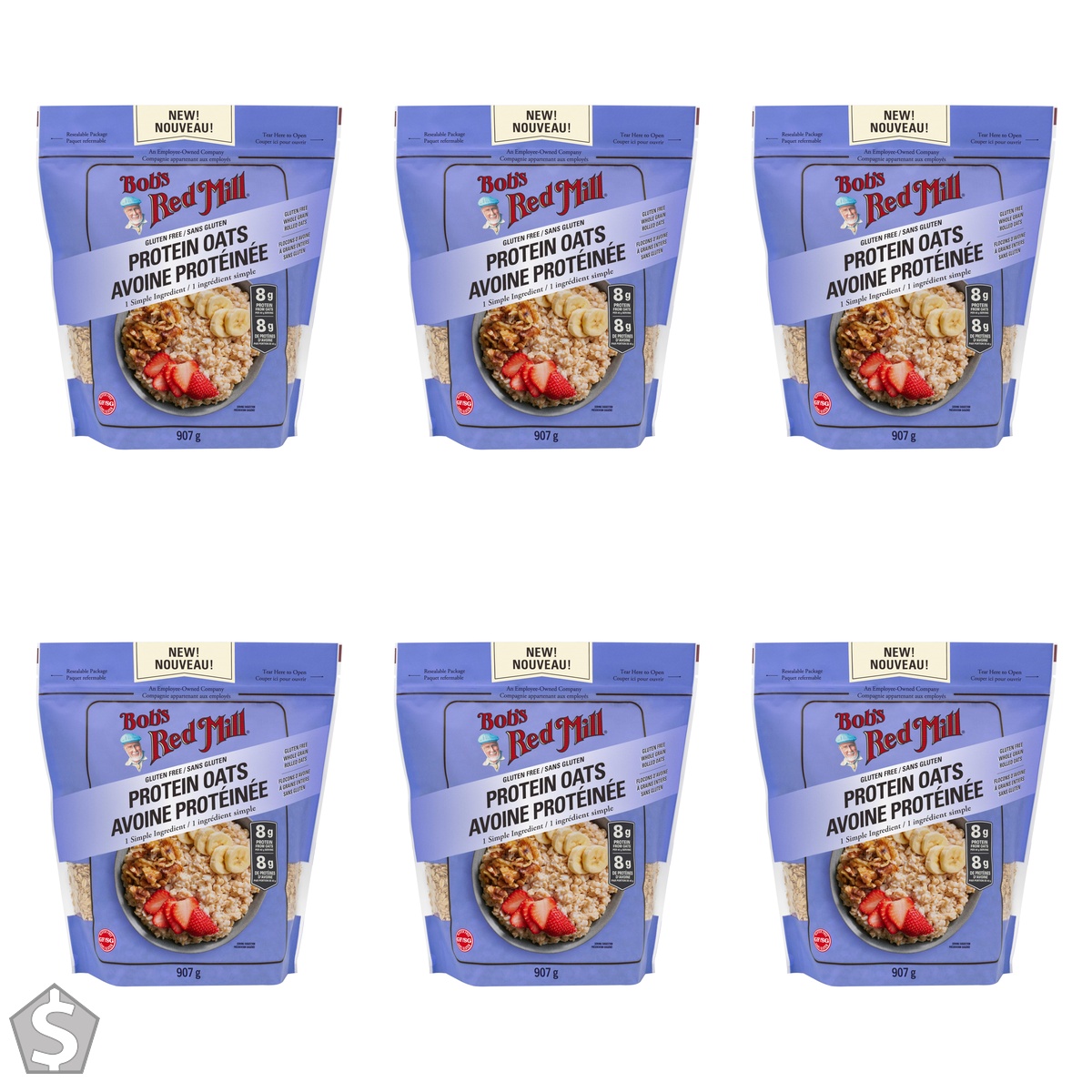 Bob's Red Mill Gluten-Free, Non-GMO, Whole Grain, and Vegan Protein Oats, 907 gr 907 g (Pack of 6)