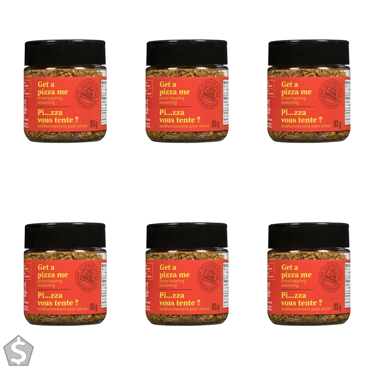 Club House Flavour Maker Pizza Topping Seasoning, Garlic, Oregano, and Red Pepper Topper for Pizza, Pasta, Garlic Bread, Vinaigrette, and (Pack of 6)