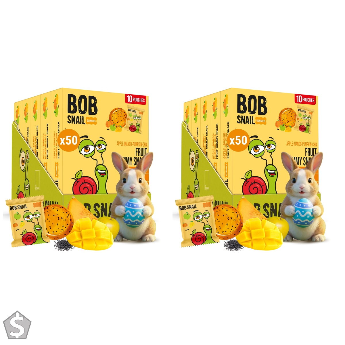 Bob Snail Apple Mango Pumpkin Chia Jelly 590 g Pack Chewy Fruit Jelly Snacks with Real Fruit & Seeds Sweet and Tangy Bulk Snack (Pack of 2)