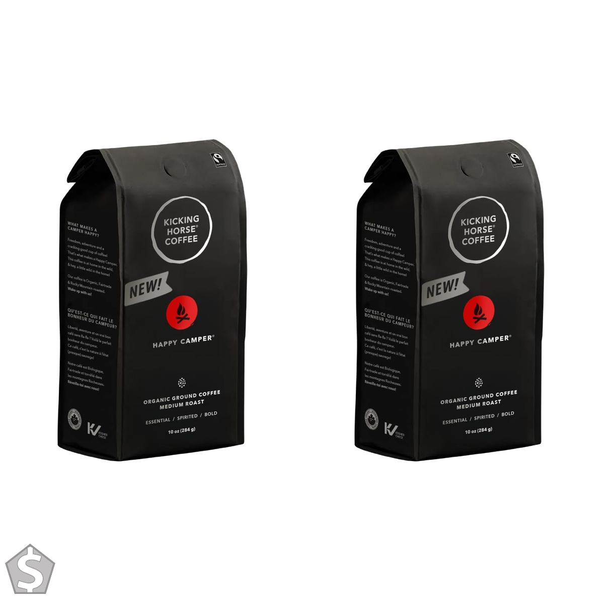 Kicking Horse Coffee - Happy Camper Blend, Ground 100% Arabica Coffee | Medium Roast | All Organic & Fairtrade | 284g, 284 g (Pack of 2)