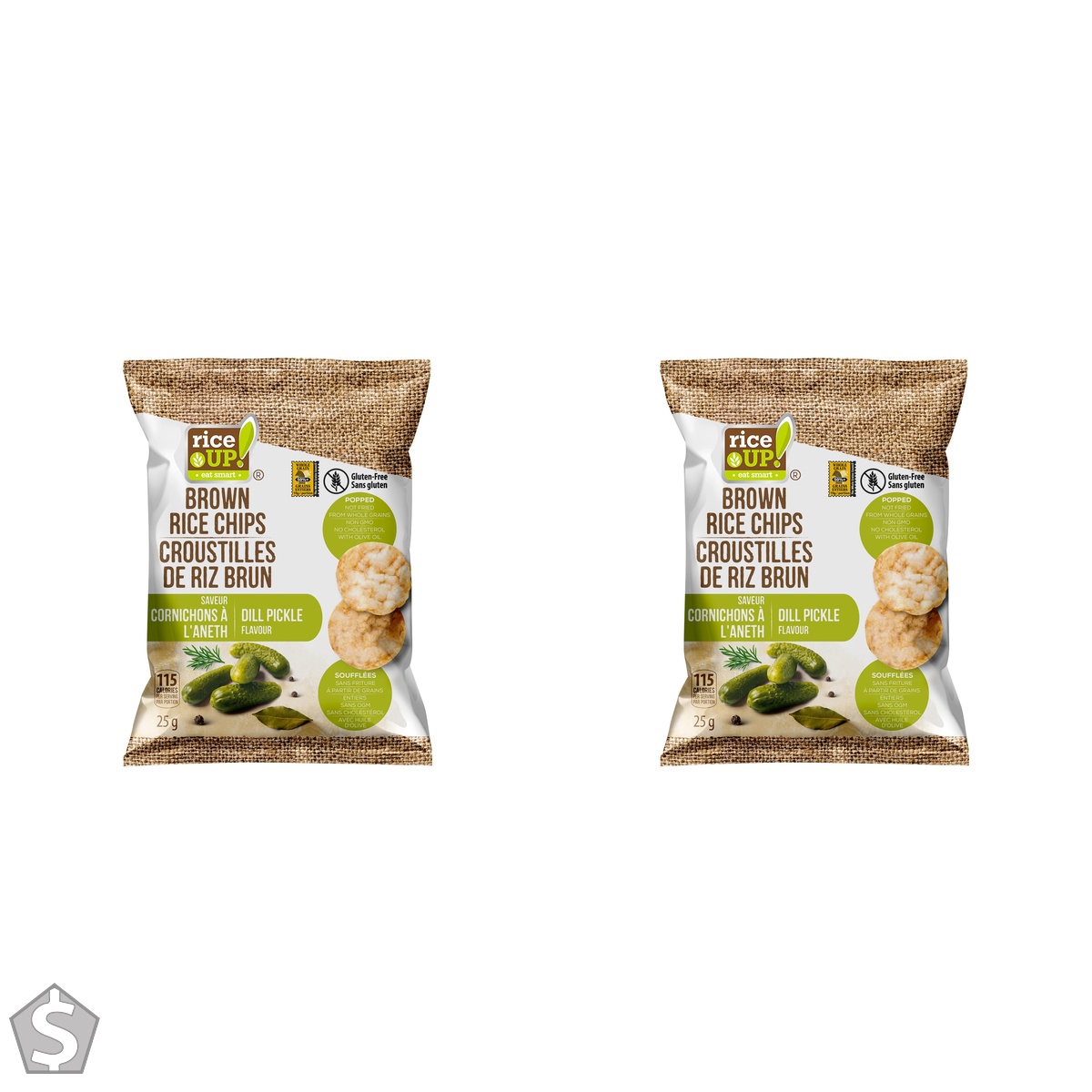 rice UP! eat smart, Brown rice chips, Dill Pickle 25g, 25 g (Pack of 2)