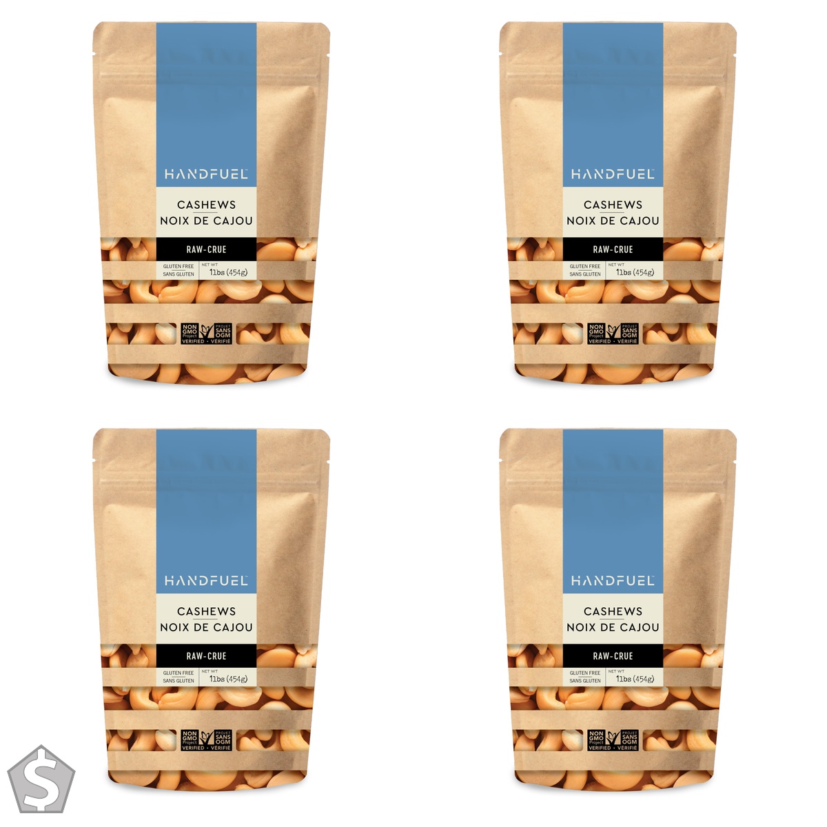 Handfuel 1lbs of Raw Cashews, 7g of Protein, Nutrient Rich, Gluten Free Raw Nuts, Proudly Canadian Made Cashews - 454g 454 grams (Pack of 4)