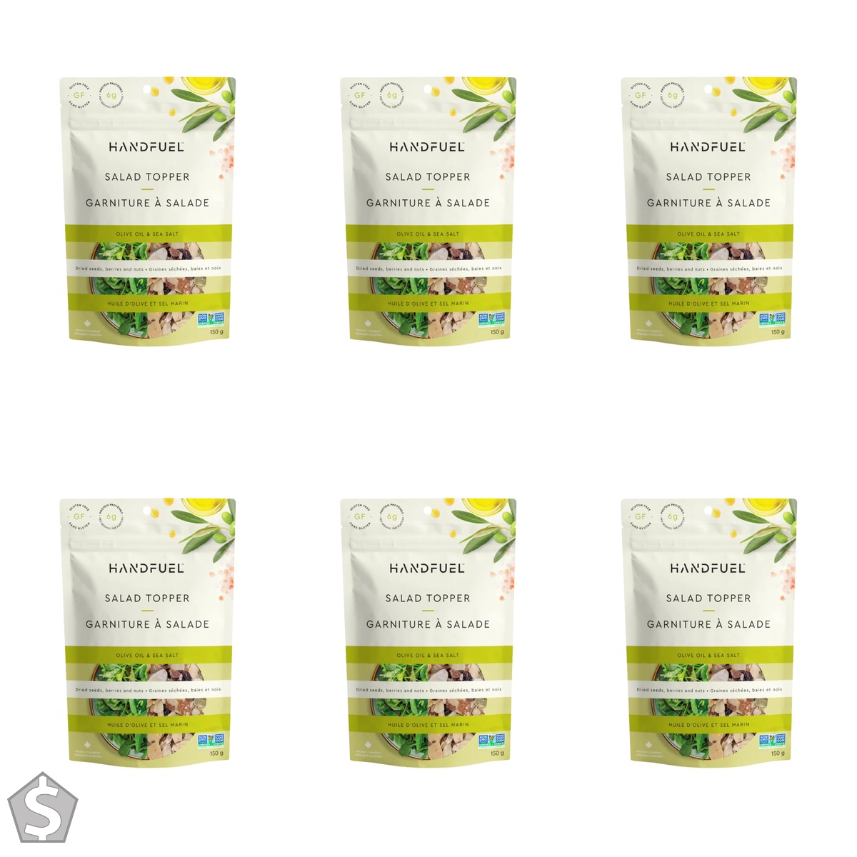 Handfuel Salad Topper Trail Mix, 6g of Protein, Almonds, Walnuts, Pumpkin Seeds and Sunflower Seeds Nut Mix - Olive Oil and Sea Salt, 150g (Pack of 6)