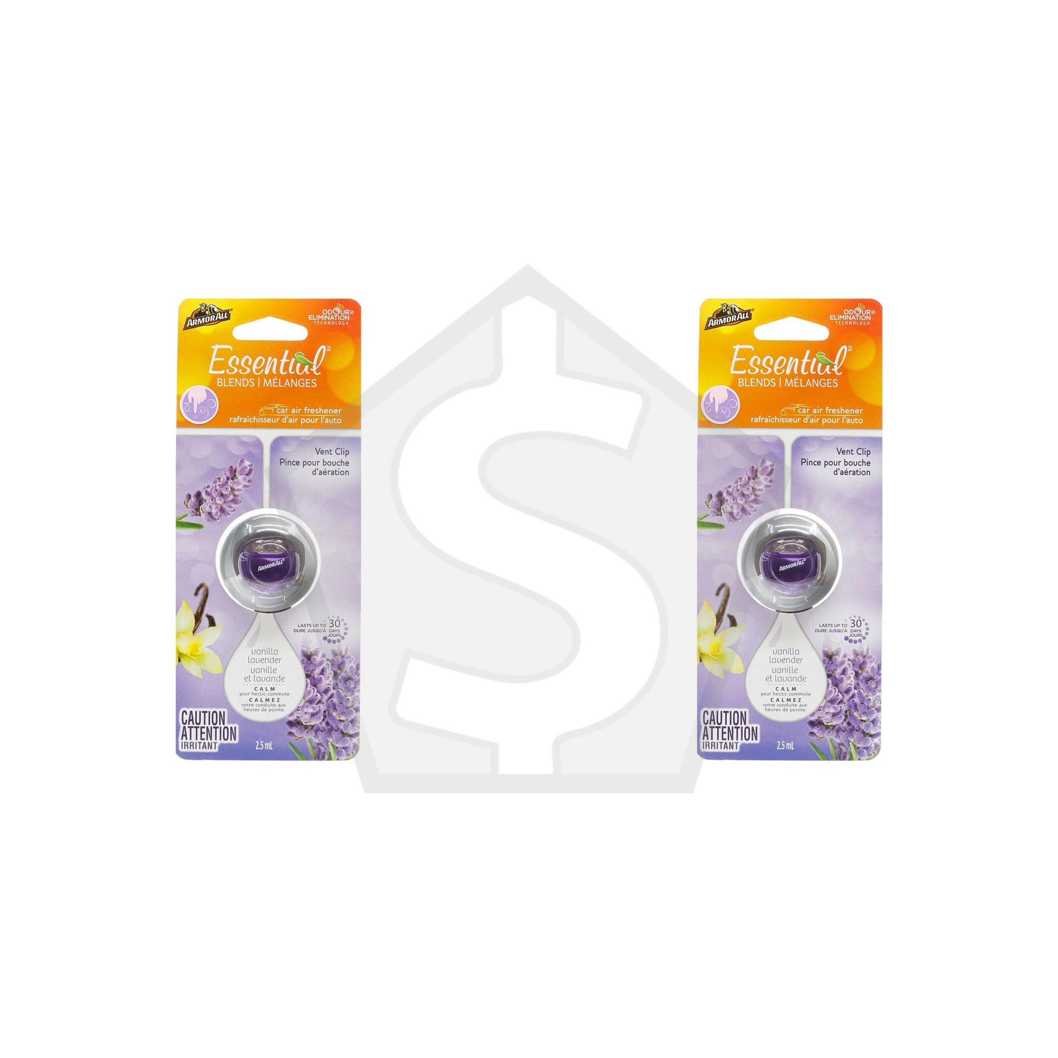 ARMOR ALL Essential Blend Car Air Freshener Vent Clip (2.5ml) - Vanilla Lavender - Pack of 2
