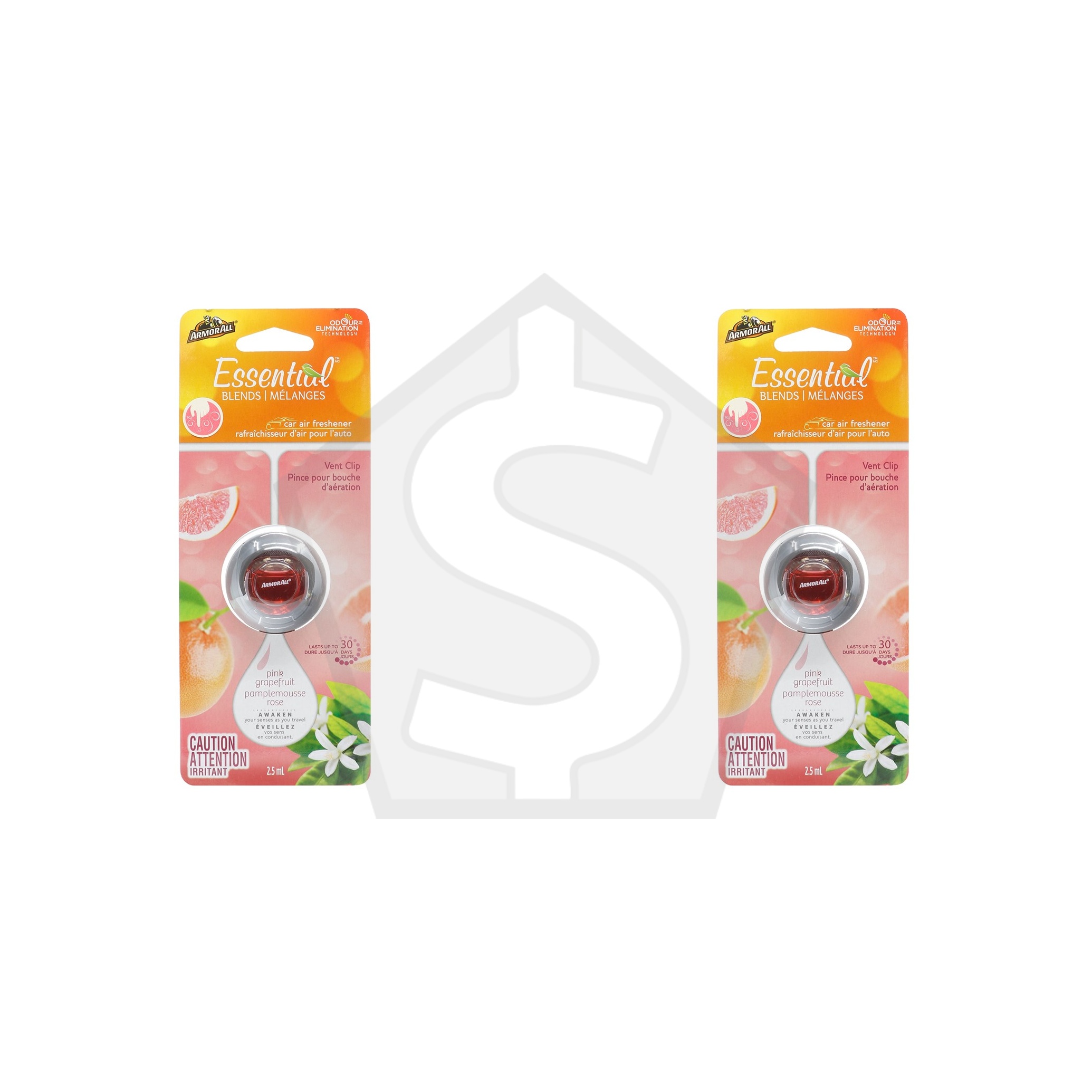ARMOR ALL Essential Blend Car Air Freshener Vent Clip (2.5ml) - Pink Grapefruit - Pack of 2