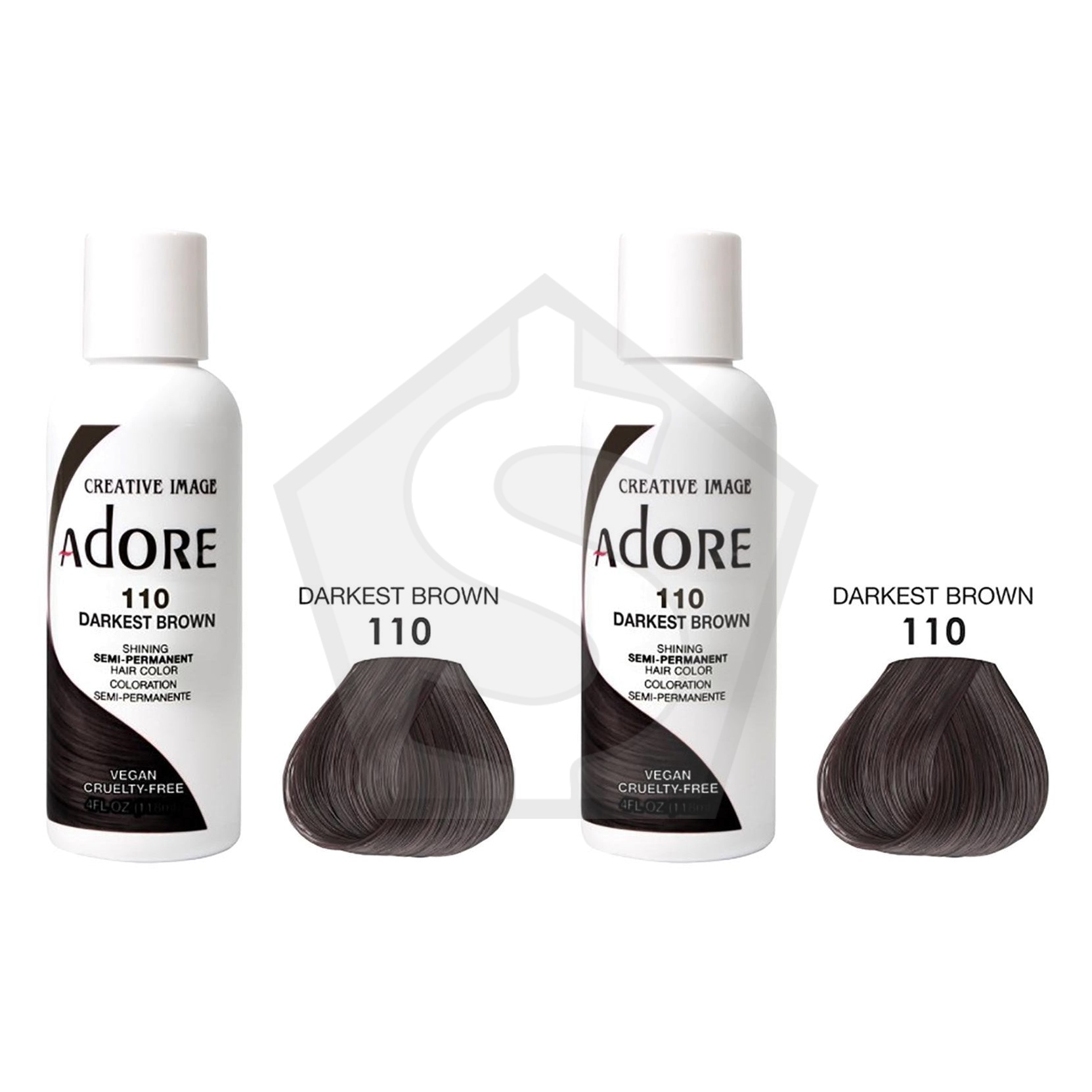 ADORE SEMI Permanent Hair Color (4oz) - 110 Darkest Brown - Pack of 2