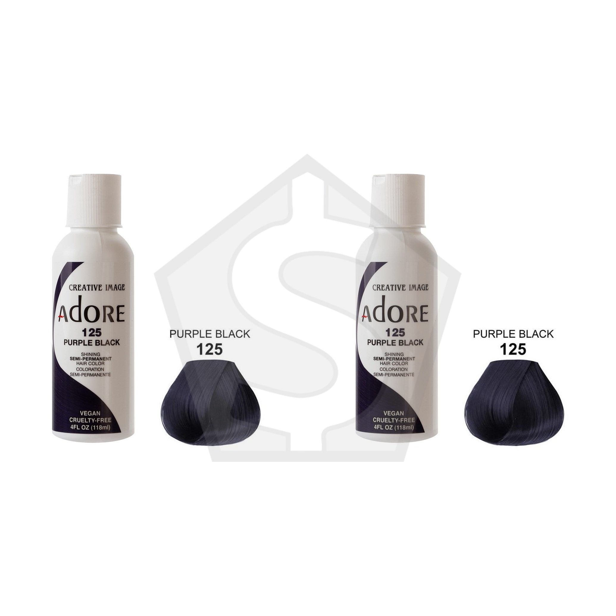ADORE SEMI Permanent Hair Color (4oz) - 125 Purple Black - Pack of 2