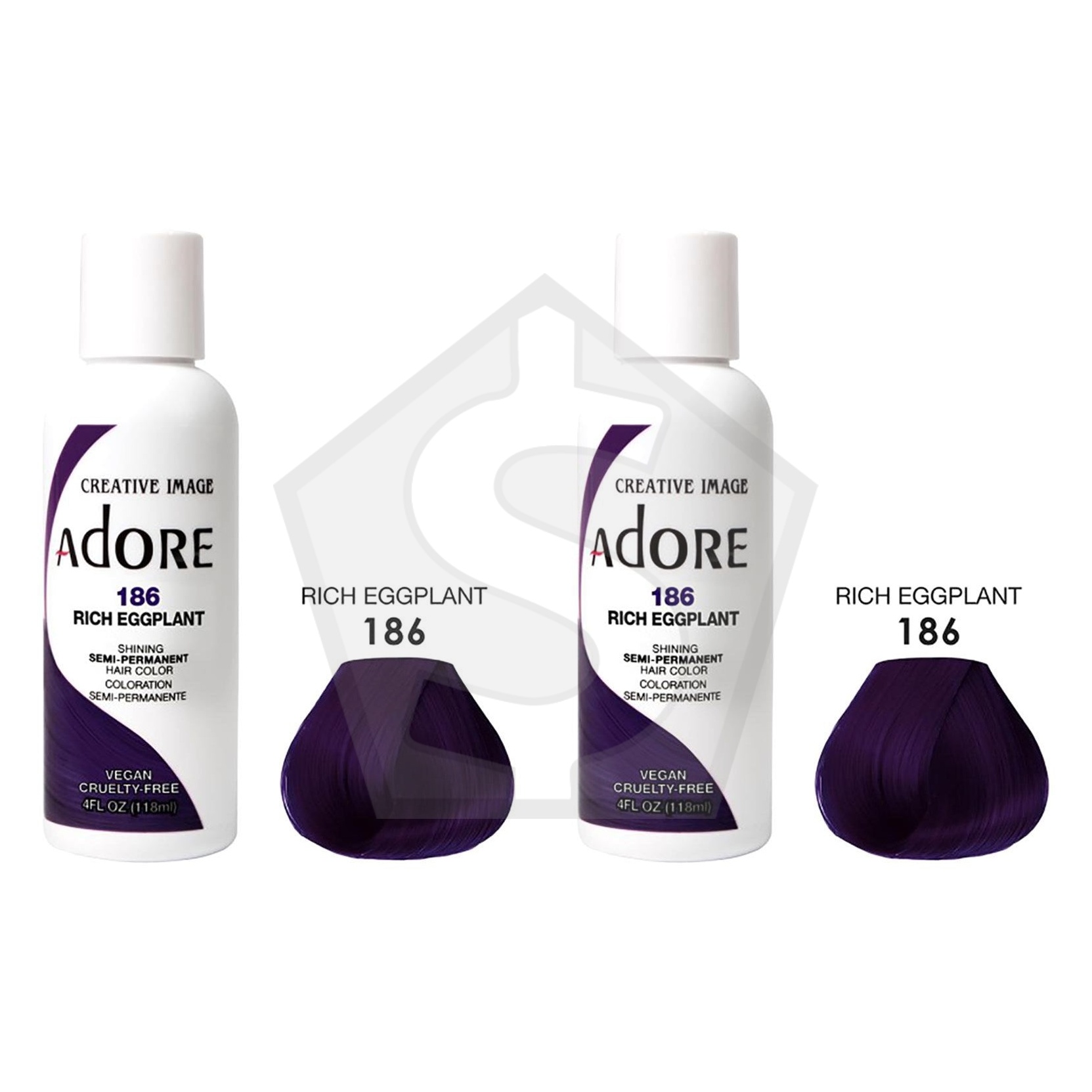 ADORE SEMI Permanent Hair Color (4oz) - 186 Rich Eggplant - Pack of 2