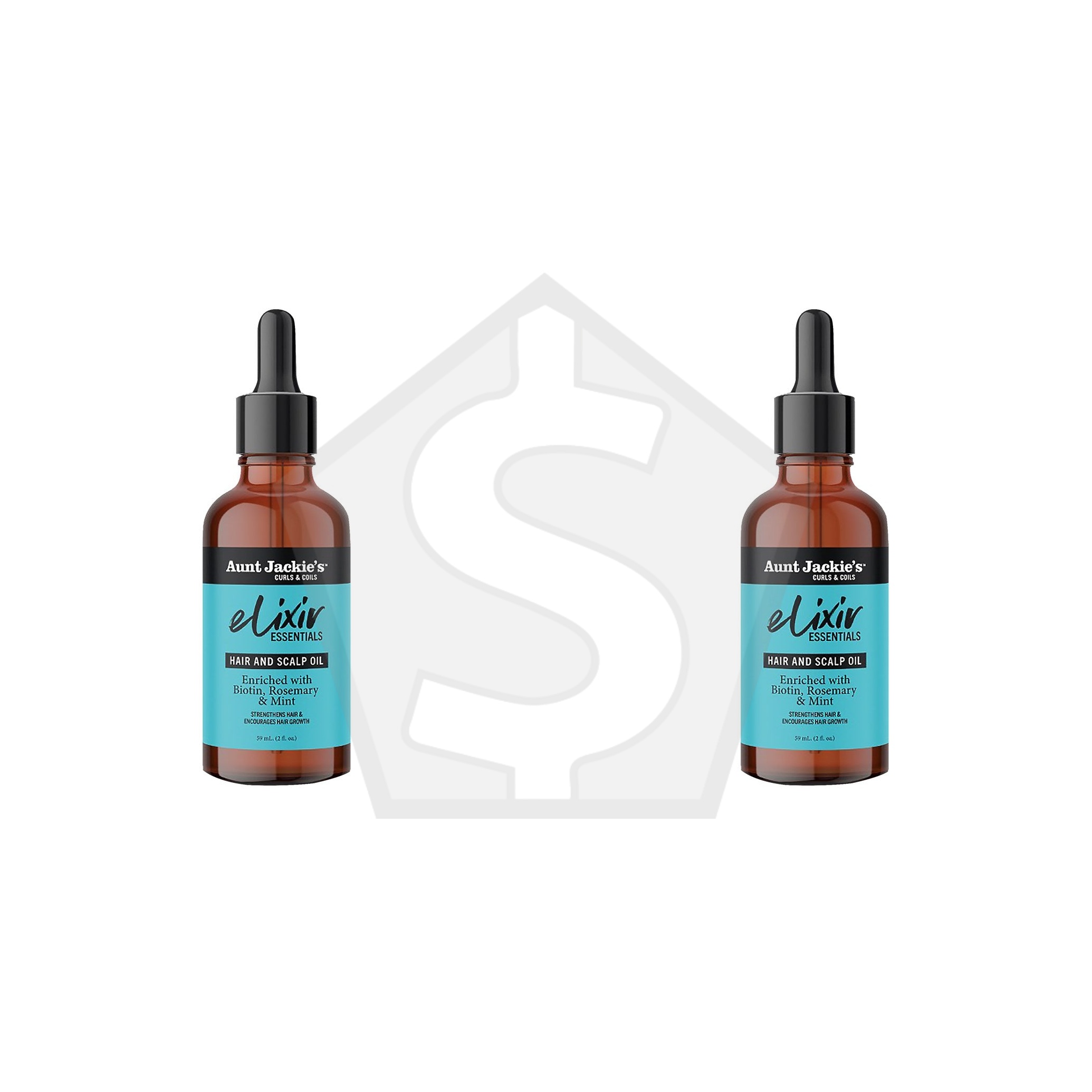 AUNT JACKIE'S Elixir Essential Hair & Scalp Oil (2oz) - Biotin, Rosemary and Mint - Pack of 2