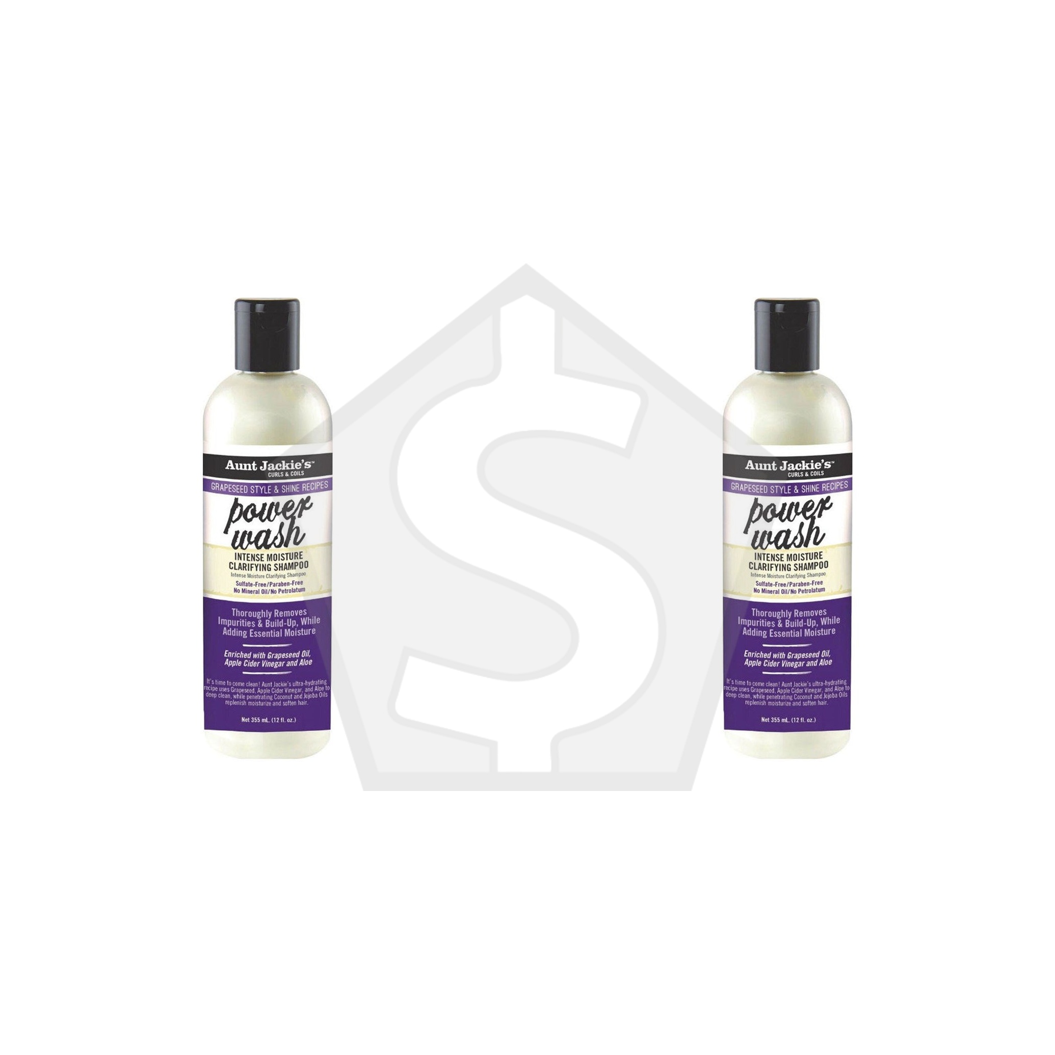 AUNT JACKIE'S Grapeseed Power Wash Intense Moisture Clarifying Shampoo (12oz) - Pack of 2