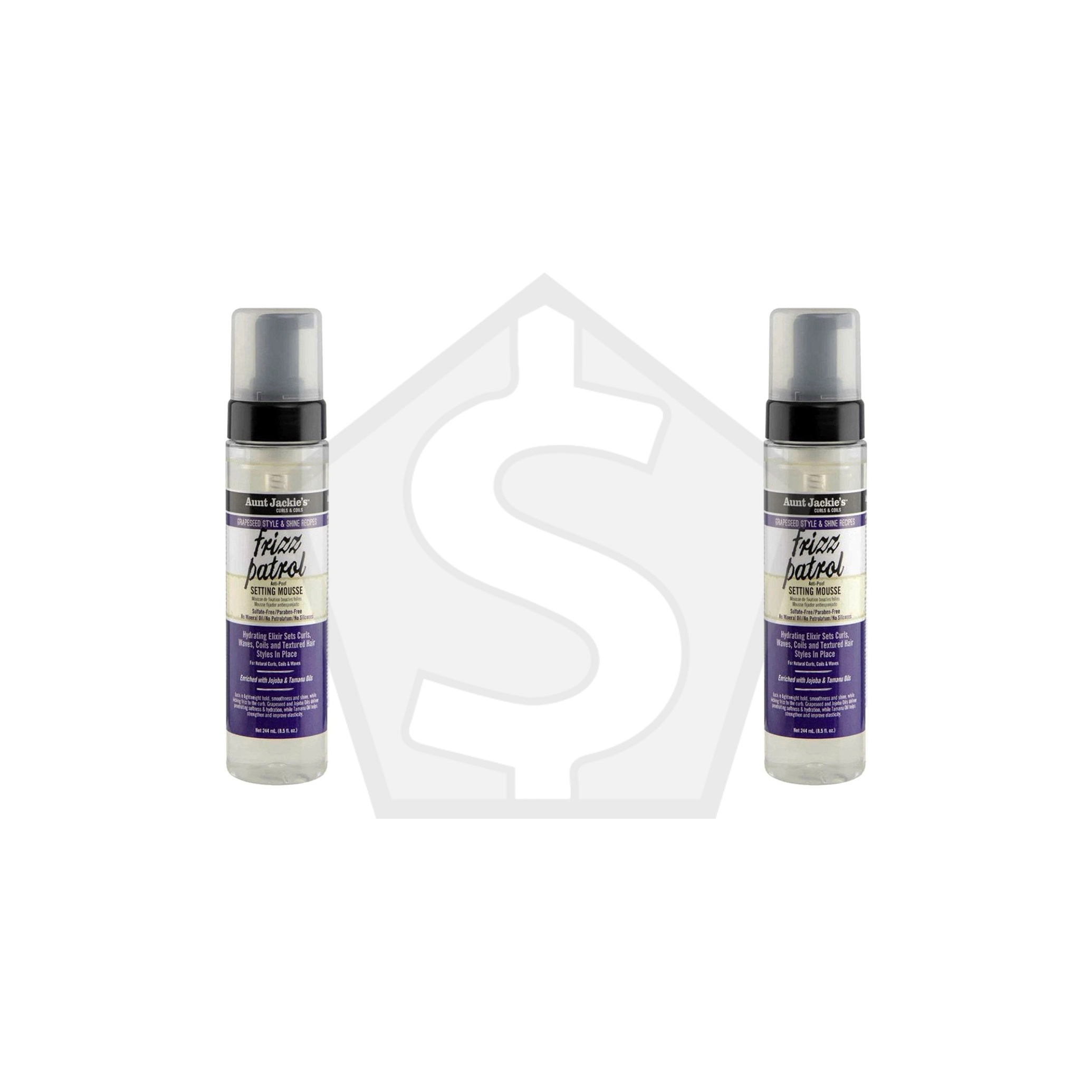 AUNT JACKIE'S Grapeseed Frizz Patrol Anti-Poof Setting Mousse (8.25oz) - Pack of 2