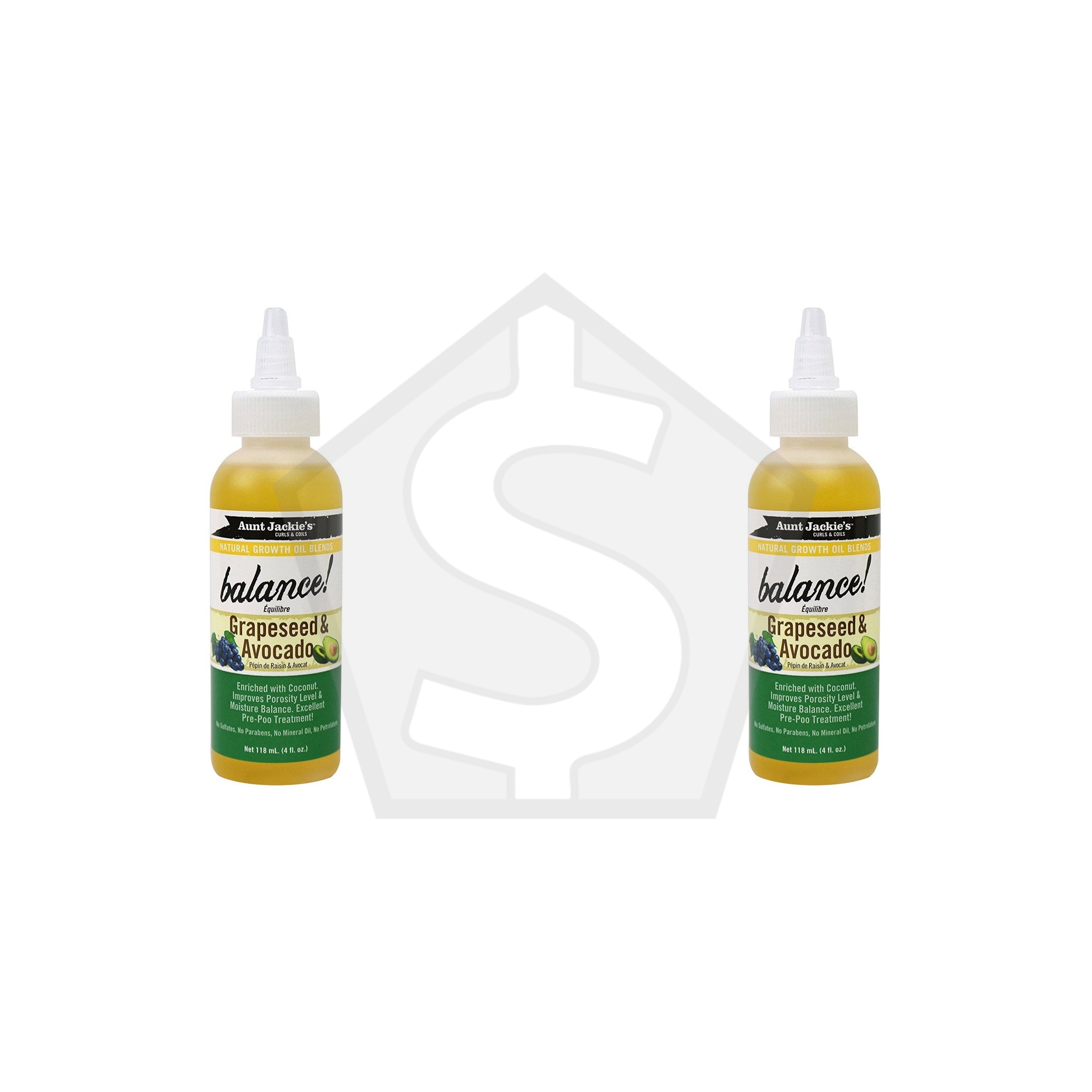 AUNT JACKIE'S Balance Grape Seed&Avocado Growth Oil (4oz) - Pack of 2