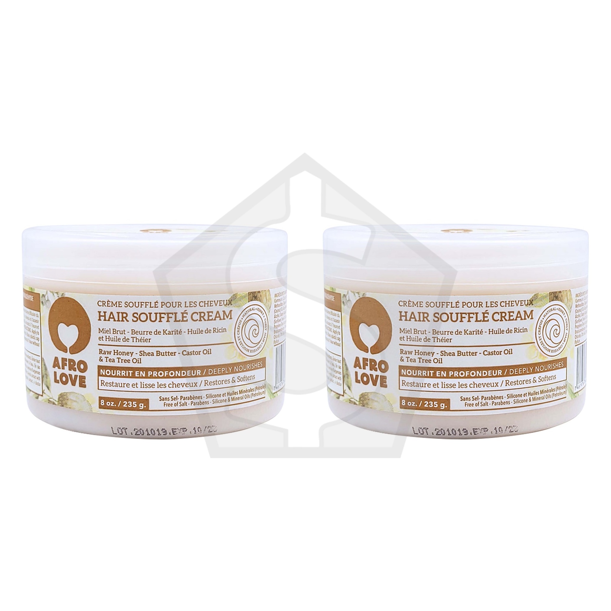 AFRO LOVE Hair Souffle Cream with Raw Honey, Shea Butter & Tea Tree Oil (8oz) - Pack of 2