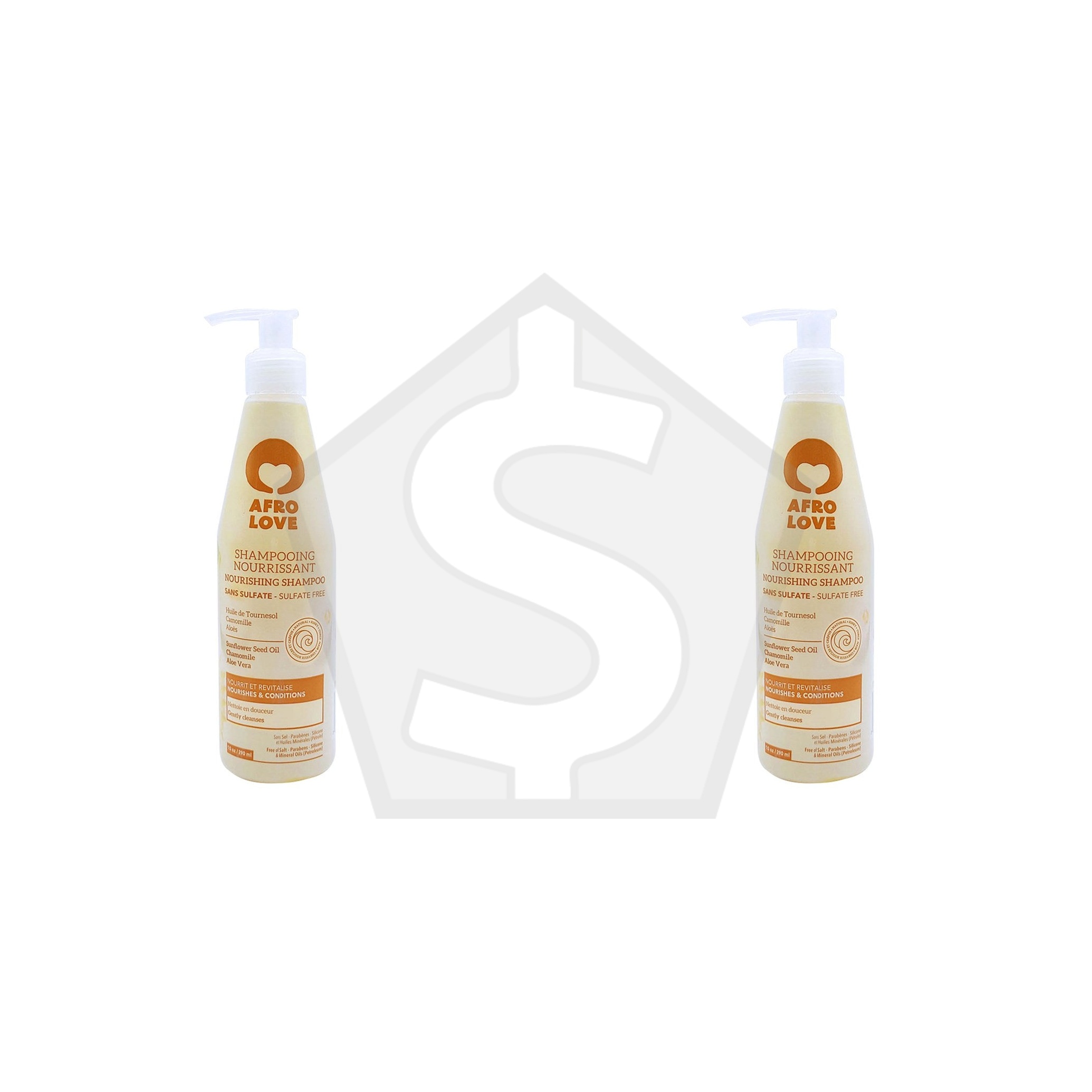 AFRO LOVE Nourishing Shampoo with Sunflower Seed, Chamomile & Aloe Vera (10oz) - Pack of 2