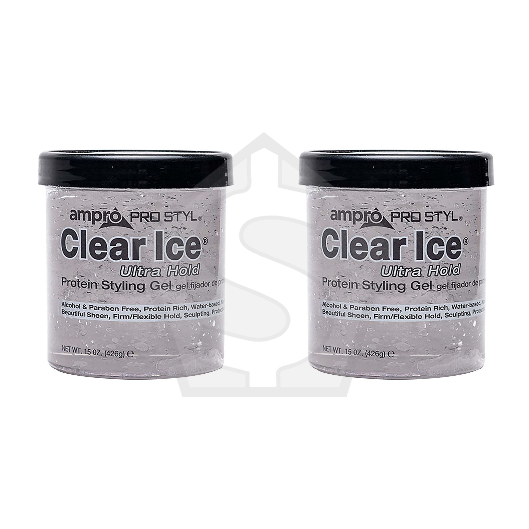 AMPRO Clear Ice - Protein Styling Gel [Ultra Hold] - 15oz - Pack of 2