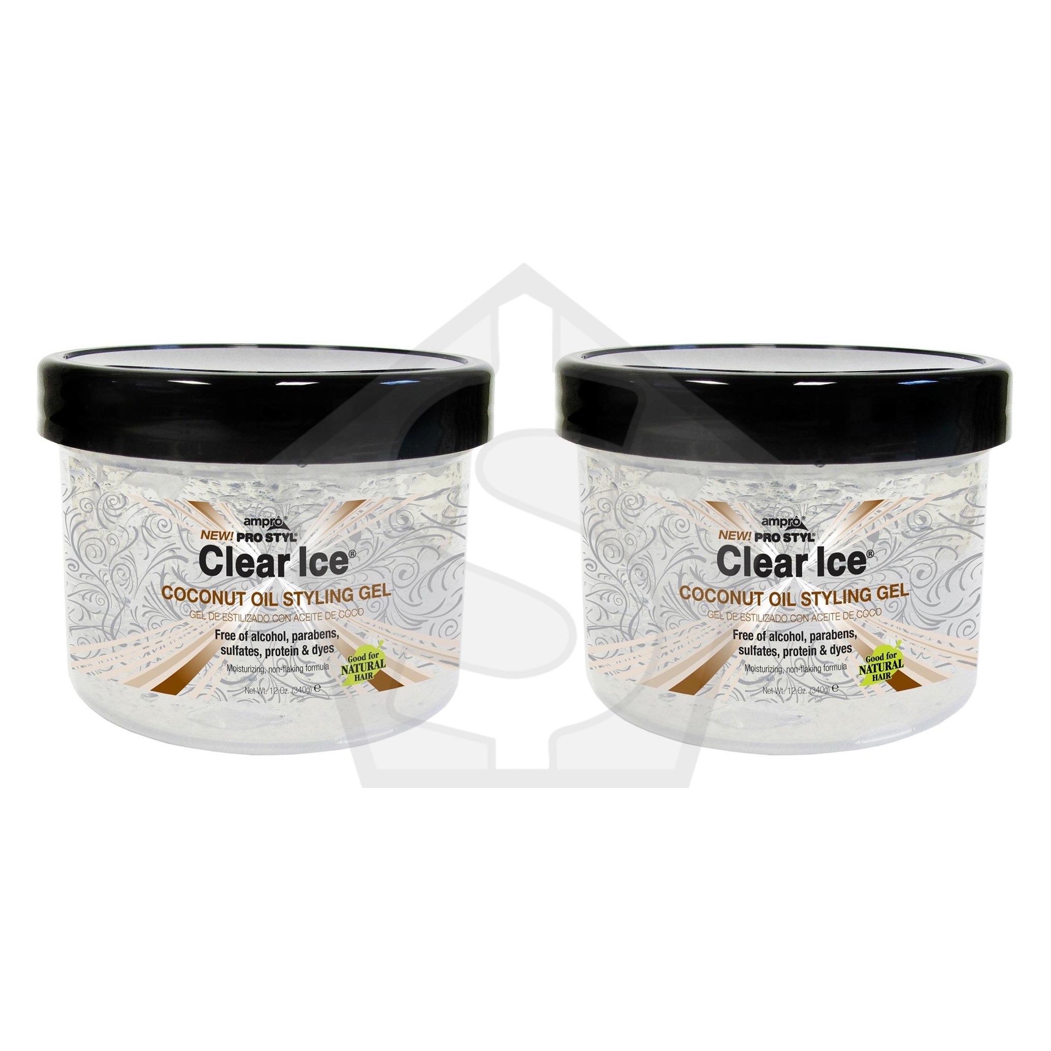 AMPRO Clear Ice - Coconut Oil Styling Gel - 12oz - Pack of 2