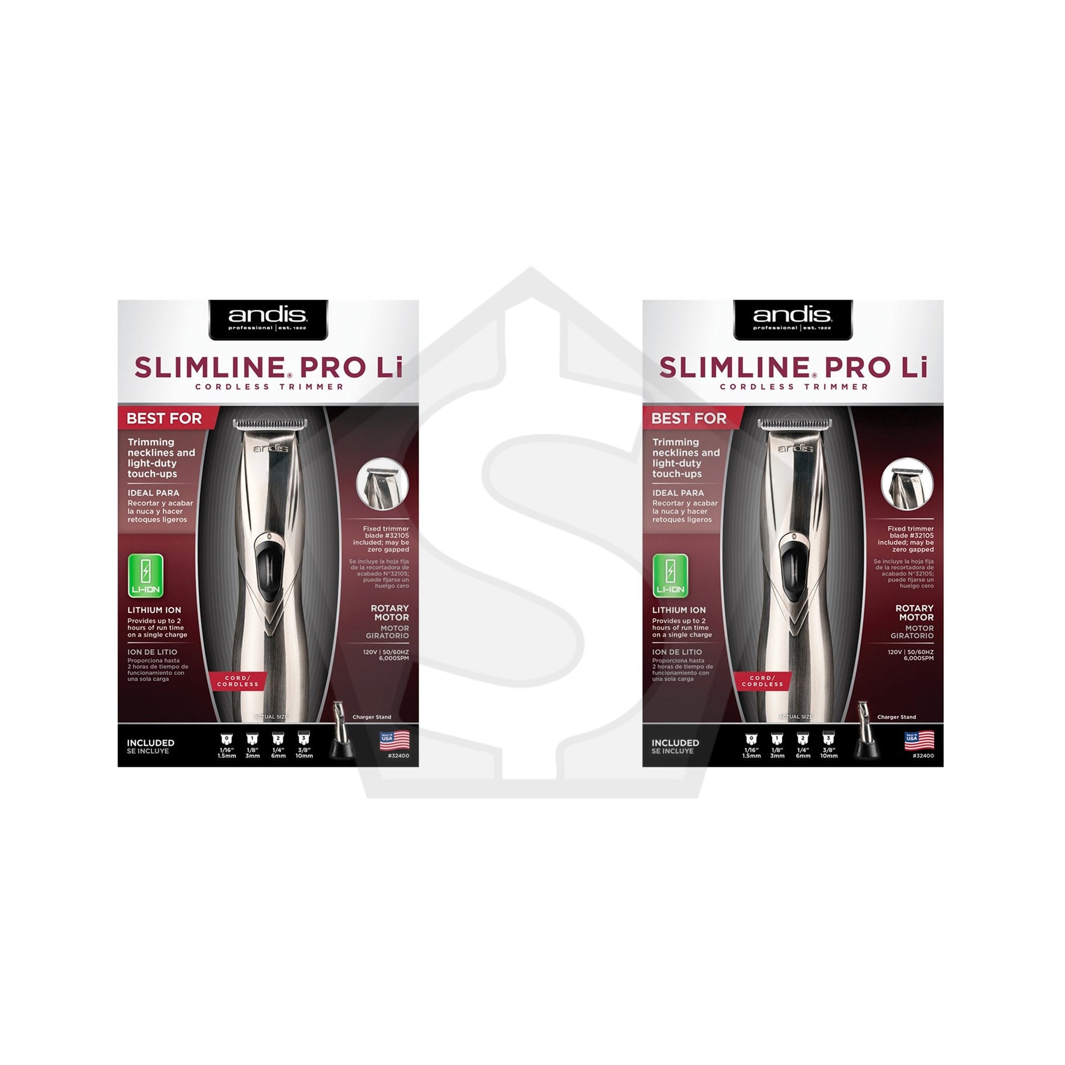 ANDIS Slimline Pro Li Cordless Trimmer [CUL Certified] - Chrome - Pack of 2