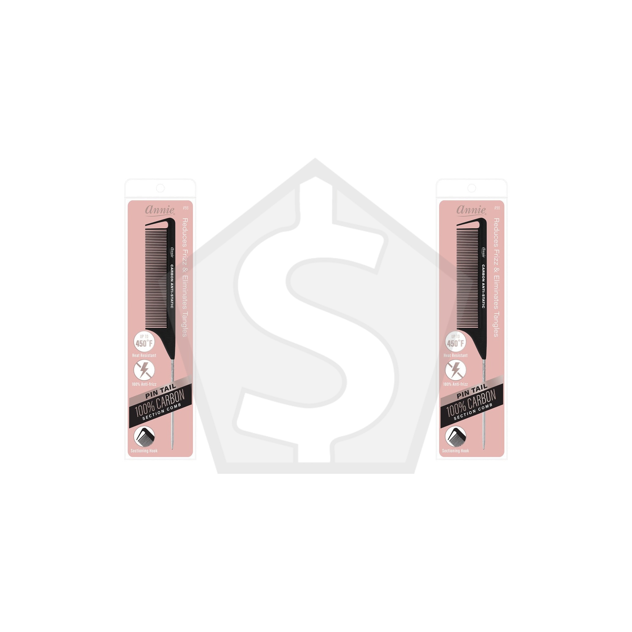 ANNIE Carbon Pin Tail Section Comb - Pack of 2