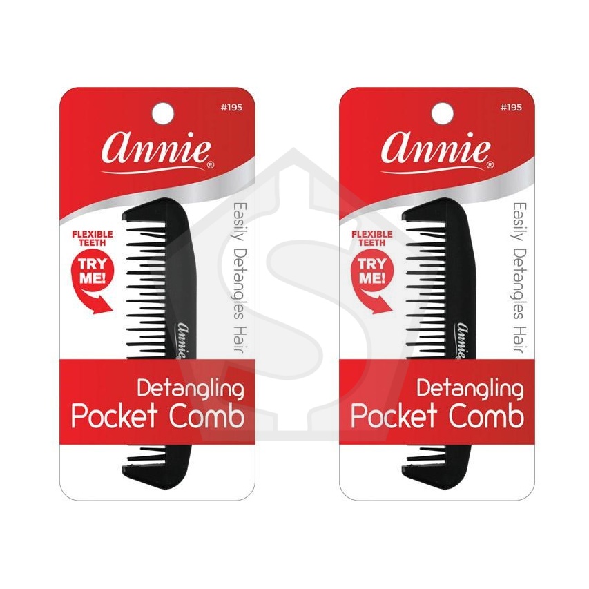 ANNIE Detangling Pocket Comb Black #195 [pc] - Pack of 2