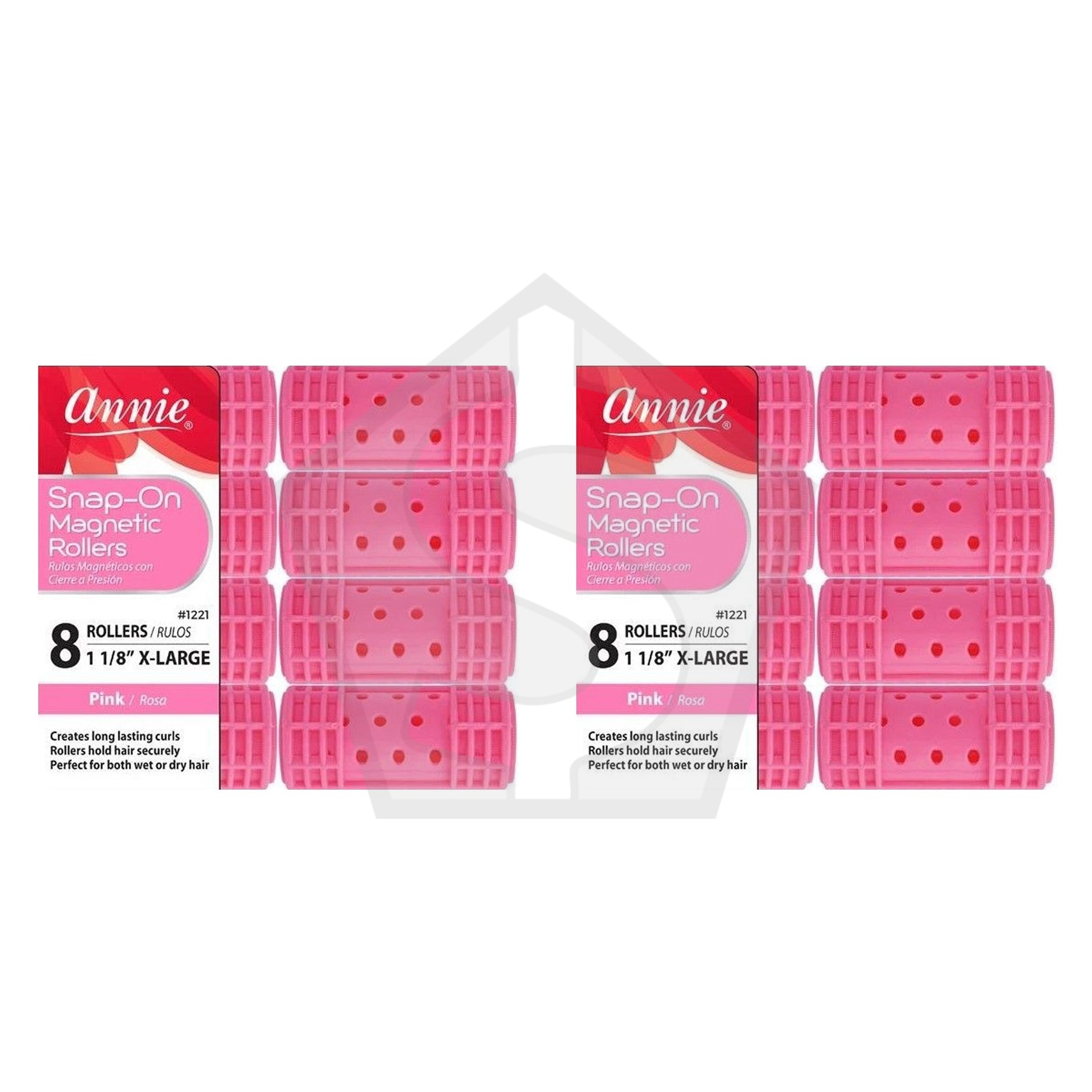 ANNIE Snap-On Magnetic Rollers - Pink / X-Large (1 1/8" Diameter) 8ct - Pack of 2