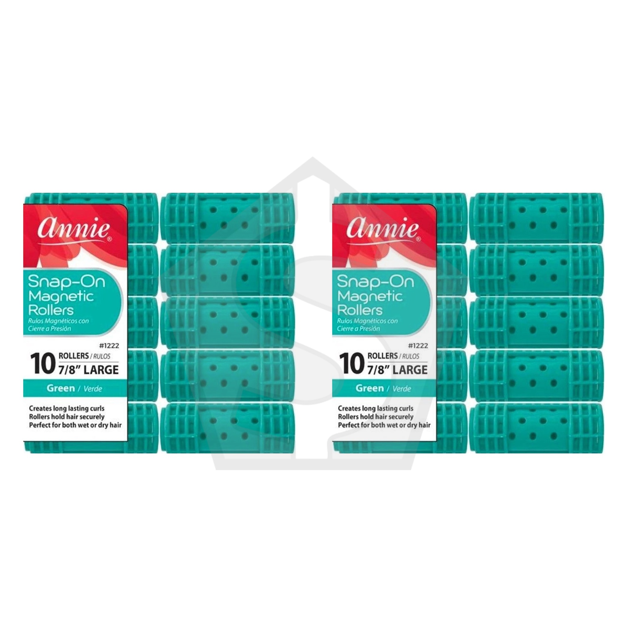 Bundle of 2 - ANNIE Snap-On Magnetic Rollers - Green / Large (7/8" Diameter) 10ct