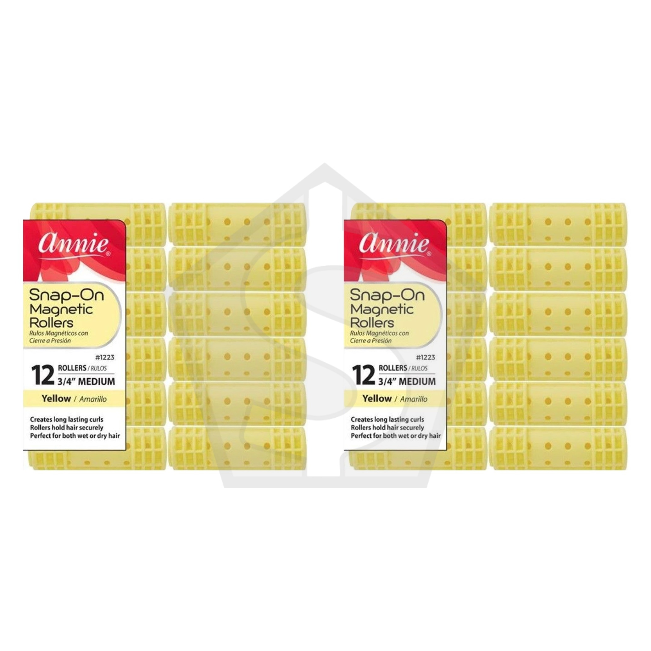 Bundle of 2 - ANNIE Snap-On Magnetic Rollers - Yellow / Medium (3/4" Diameter) 12ct