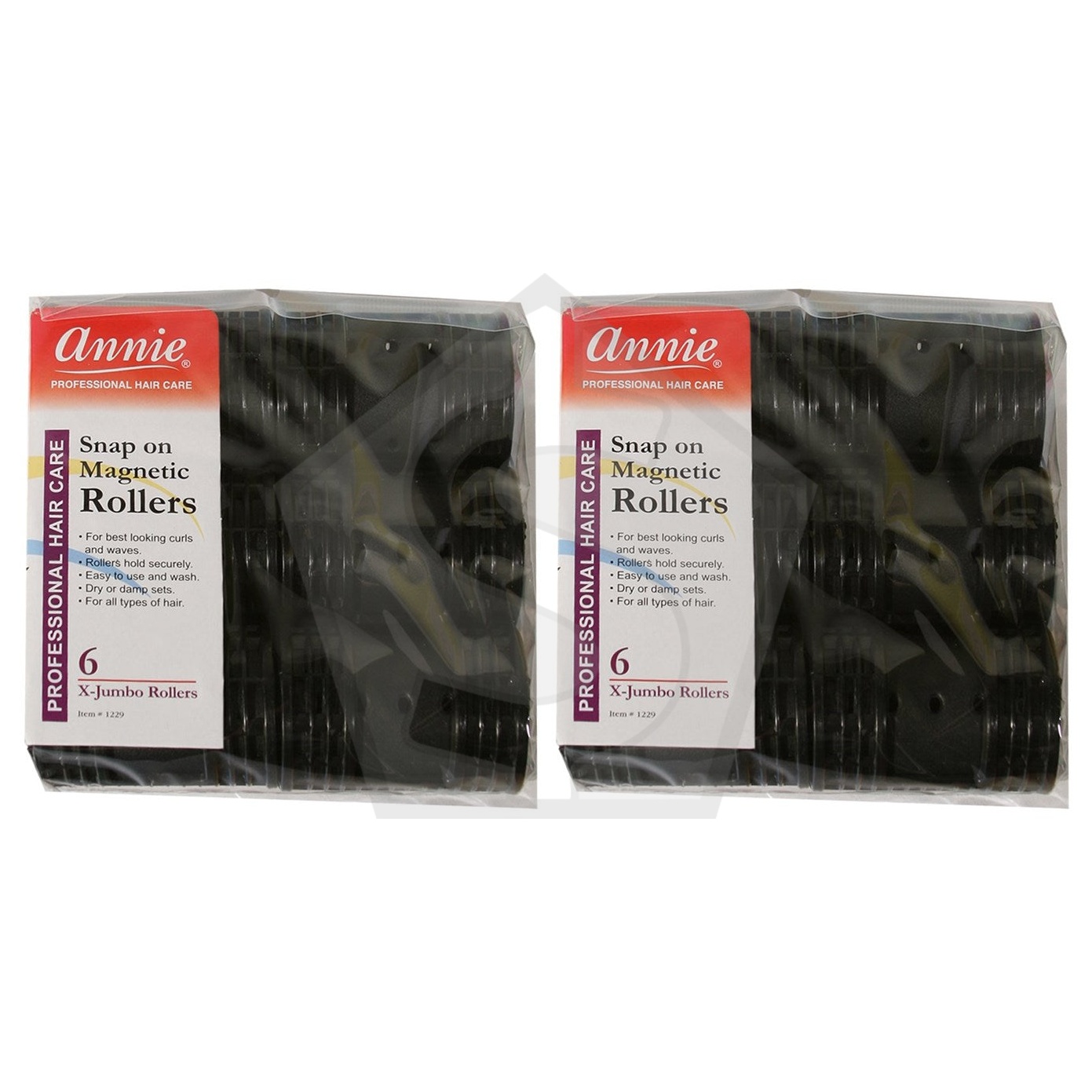 Bundle of 2 - ANNIE Snap-On Magnetic Rollers - Black / X-Jumbo (1 3/4" Diameter) 6ct