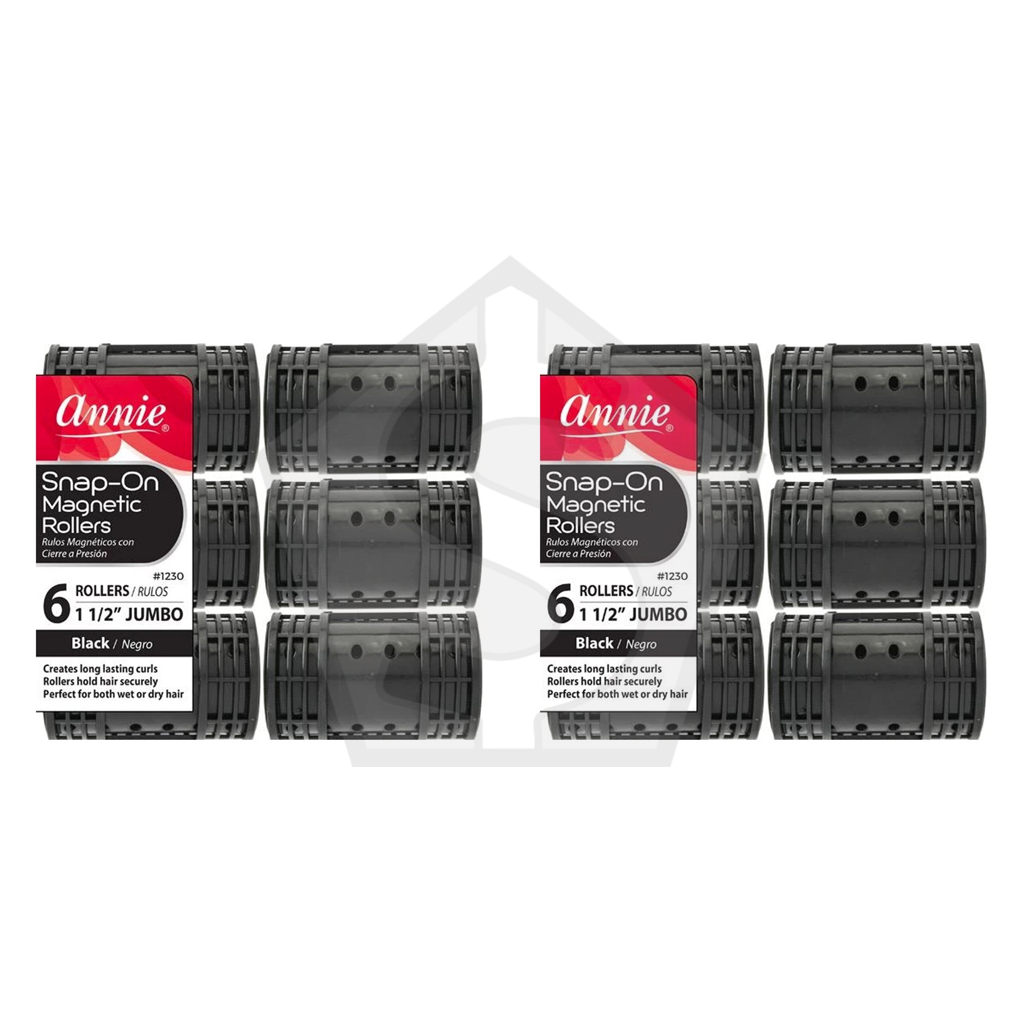 Bundle of 2 - ANNIE Snap-On Magnetic Rollers - Black / Jumbo (1 1/2" Diameter) 6ct