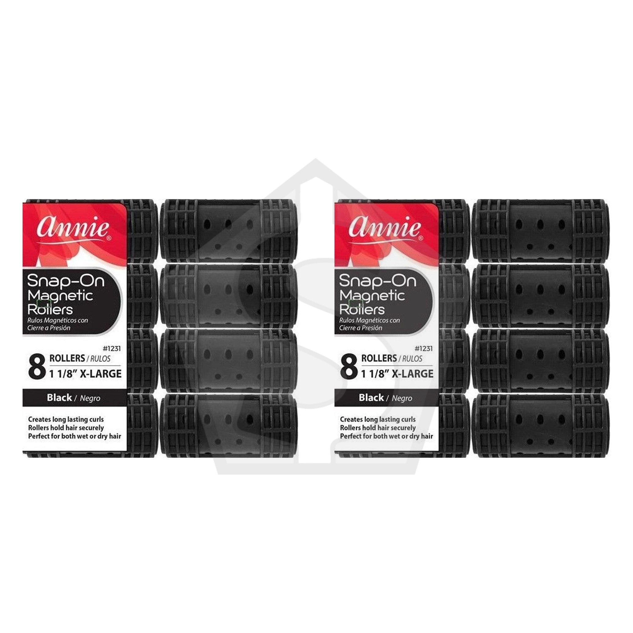 Bundle of 2 - ANNIE Snap-On Magnetic Rollers - Black / X-Large (1 1/8" Diameter) 8ct