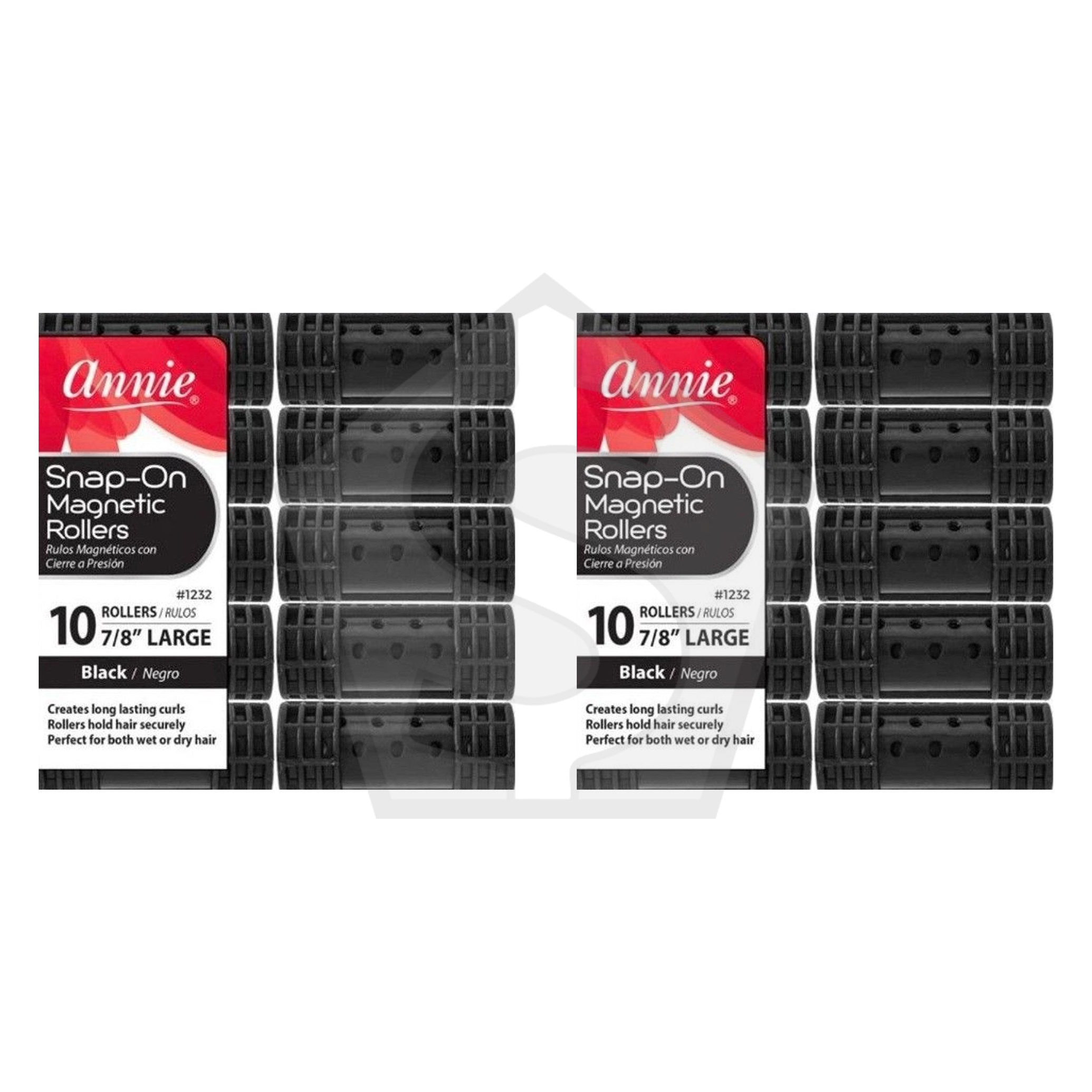 Bundle of 2 - ANNIE Snap-On Magnetic Rollers - Black / Large (7/8" Diameter) 10ct