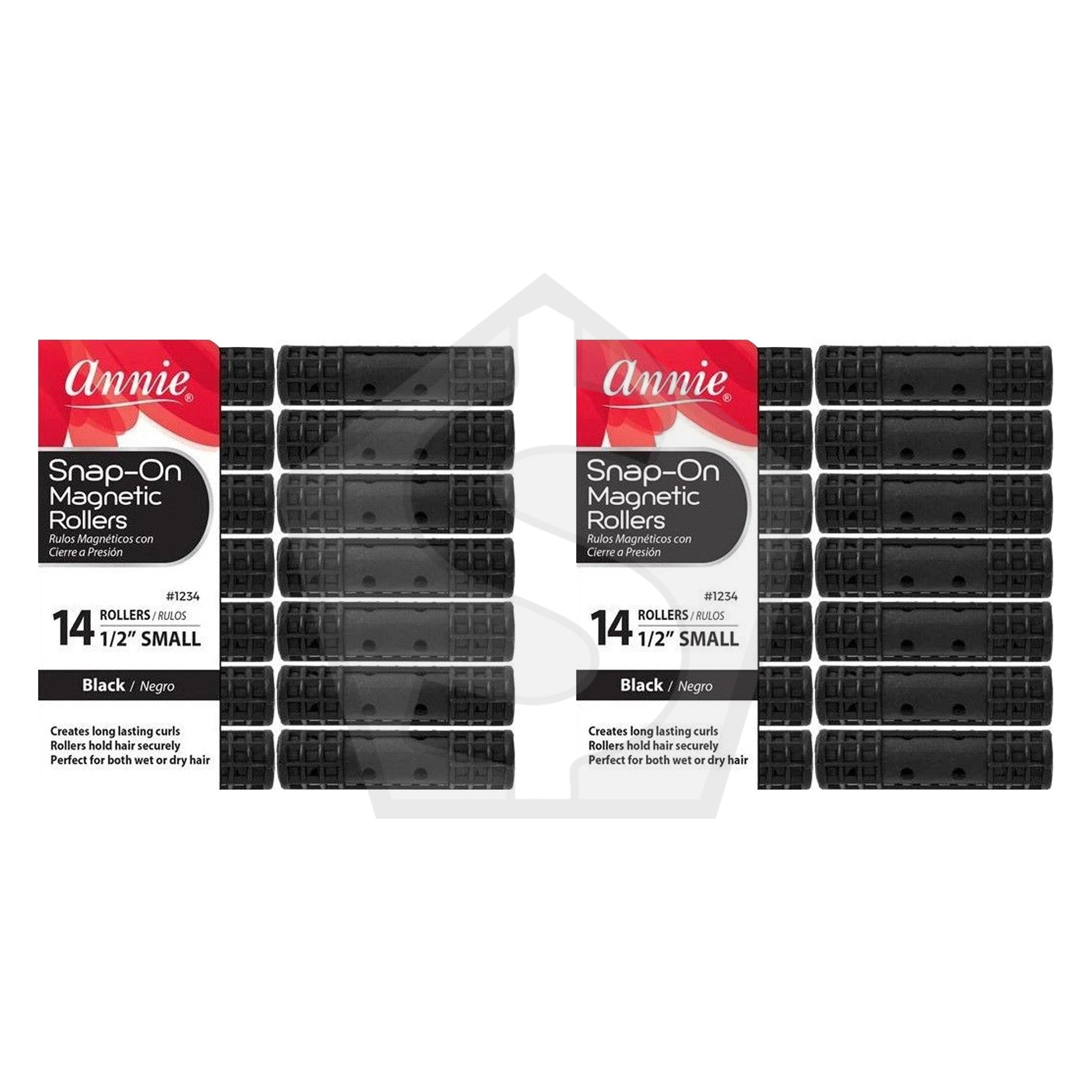 Bundle of 2 - ANNIE Snap-On Magnetic Rollers - Black / Small (1/2" Diameter) 14ct